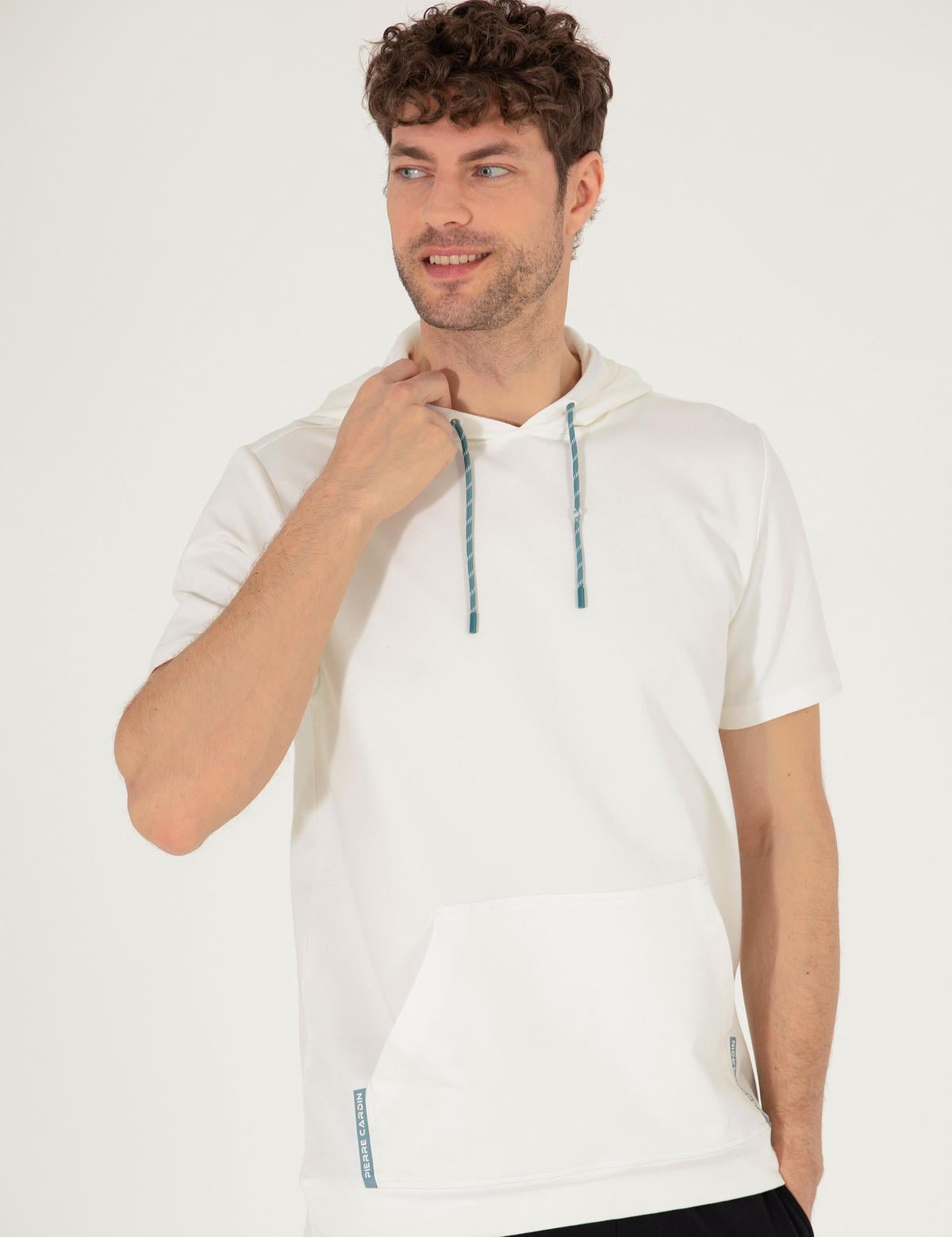 Ekru Regular Fit Kapüşonlu Tişört - 50262648075