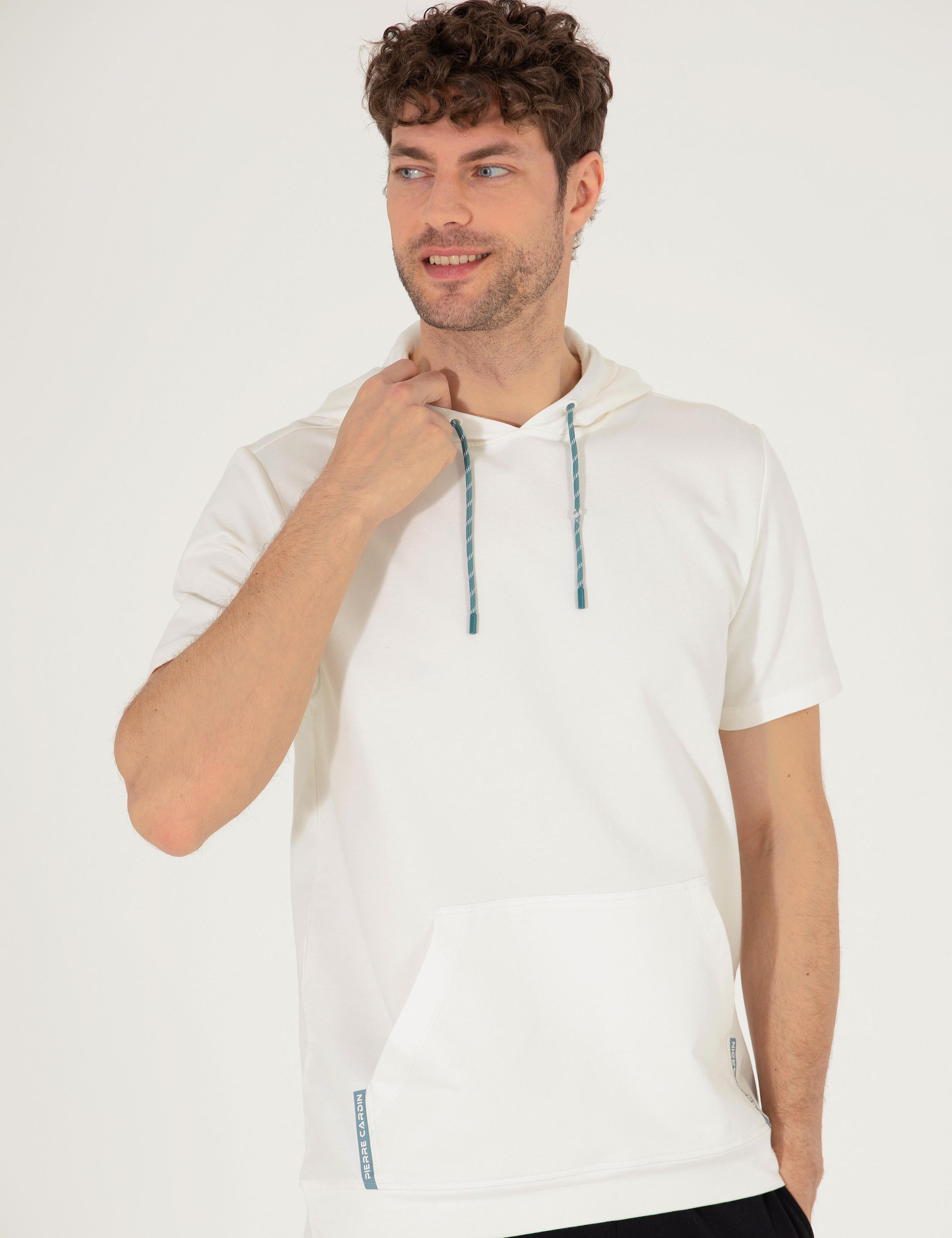 Ekru Regular Fit Kapüşonlu Tişört