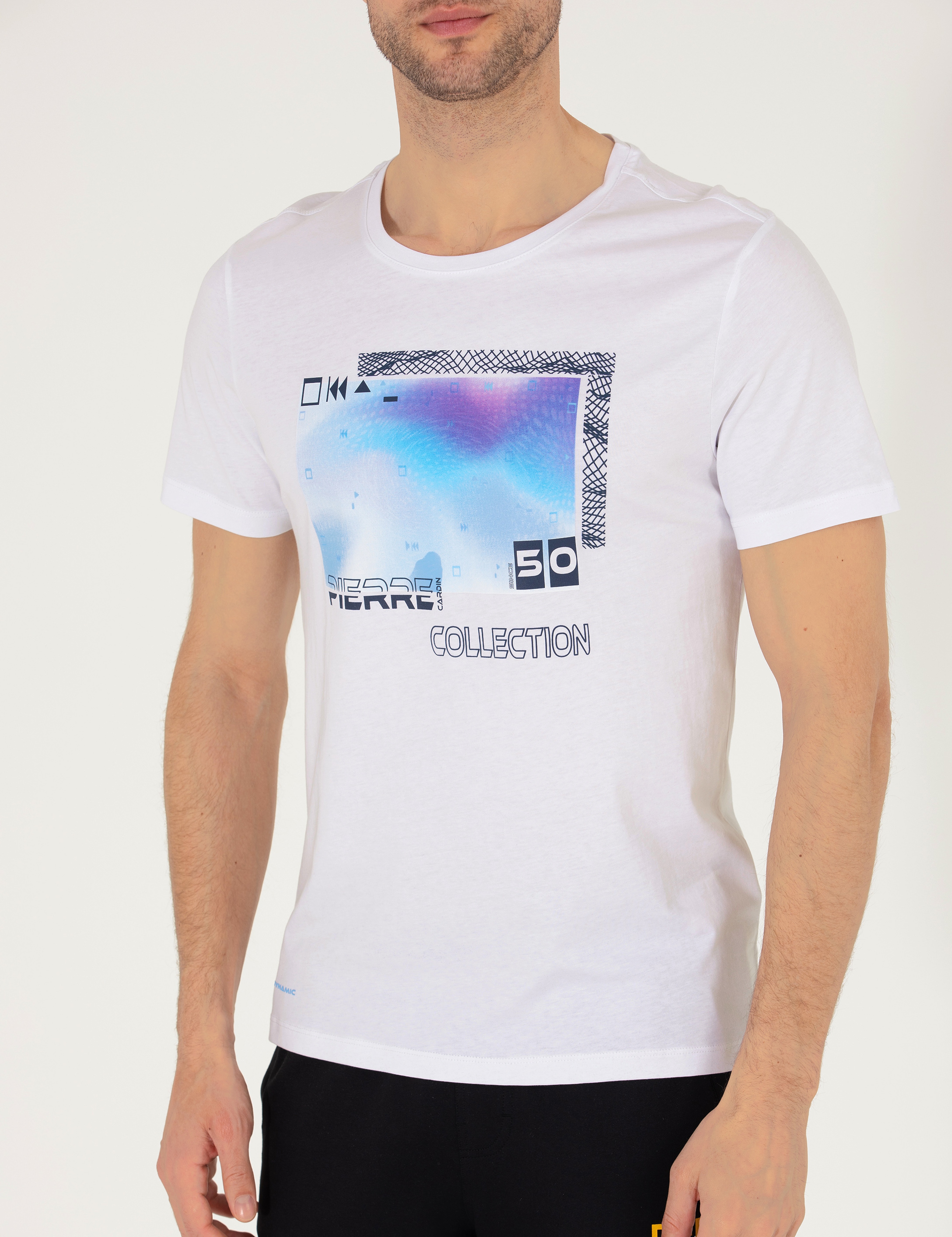 Beyaz Slim Fit Baskılı Bisiklet Yaka Tişört - Image 6