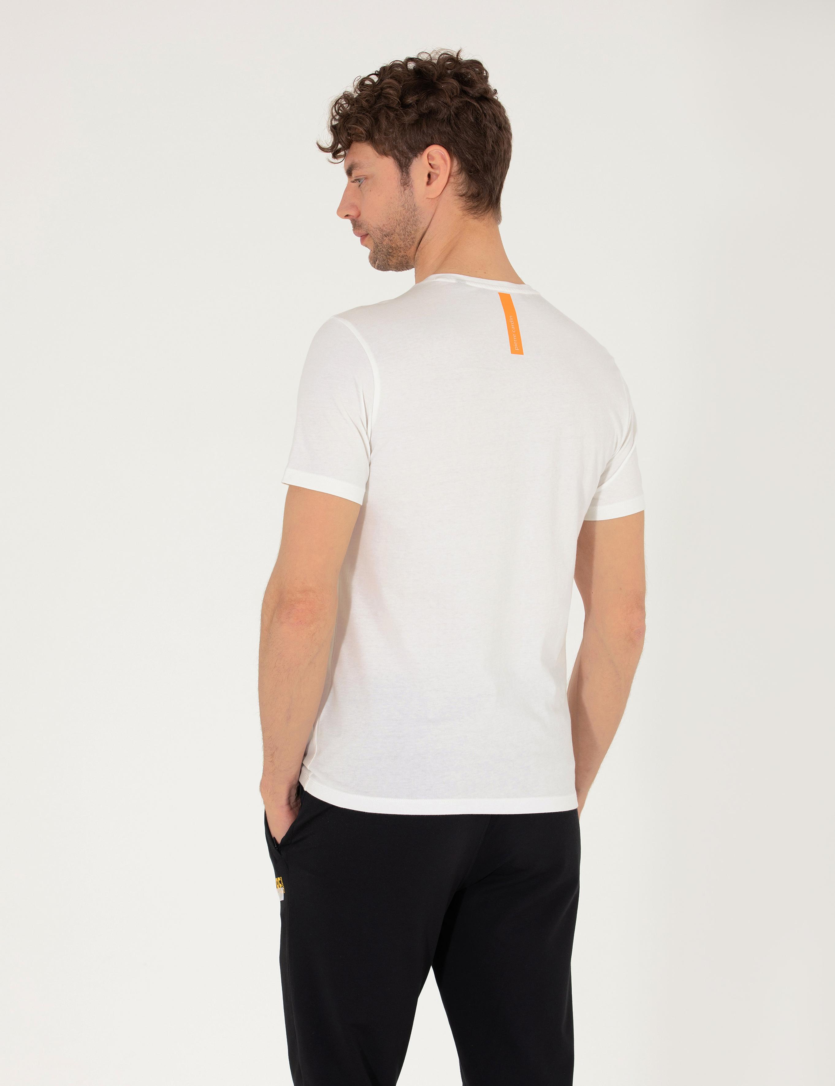 Turuncu Slim Fit Baskılı Bisiklet Yaka Tişört