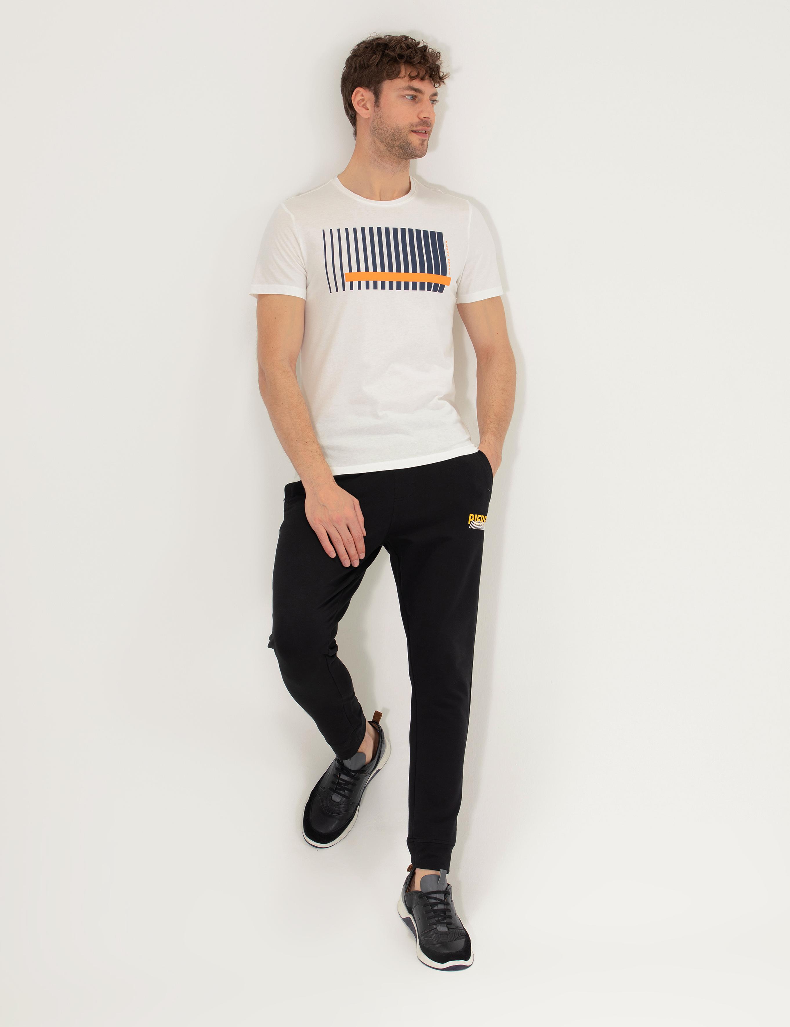 Turuncu Slim Fit Baskılı Bisiklet Yaka Tişört