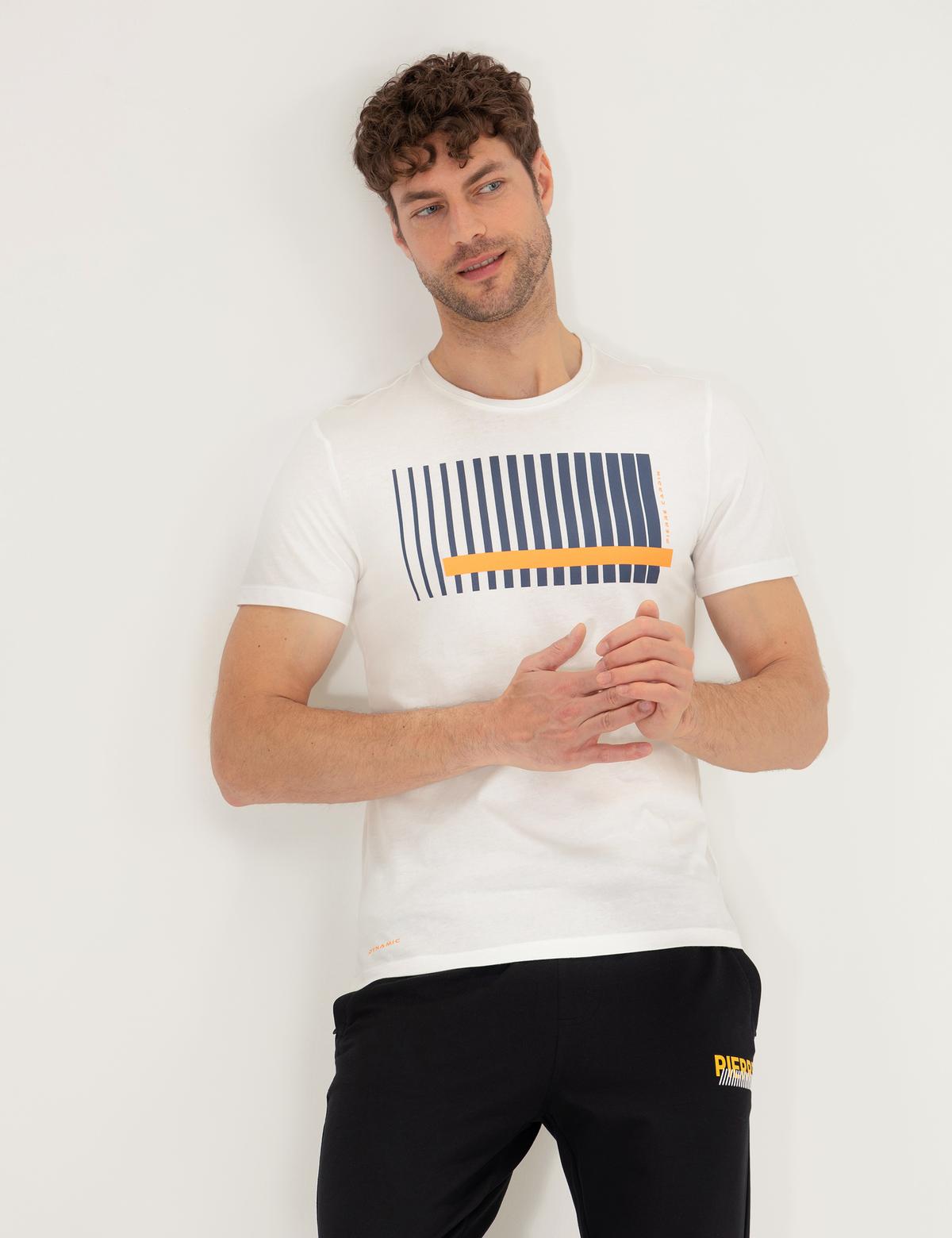 Turuncu Slim Fit Baskılı Bisiklet Yaka Tişört