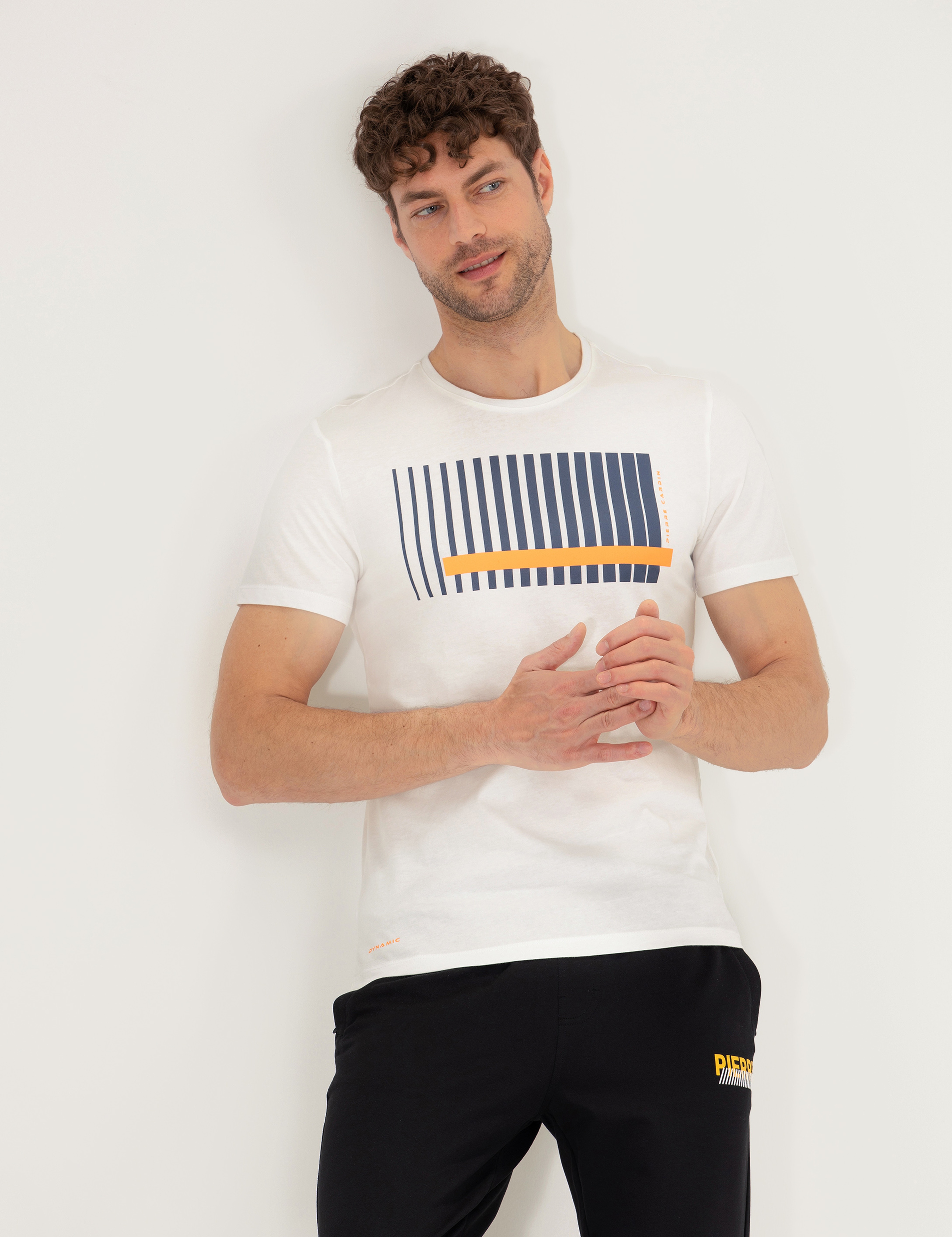 Turuncu Slim Fit Baskılı Bisiklet Yaka Tişört - Image 1