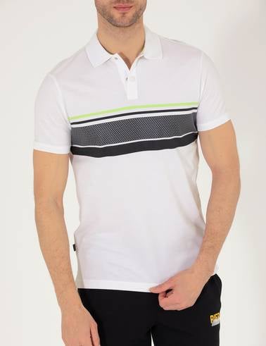 Beyaz Slim Fit Göğüs Baskılı Polo Yaka Tişört