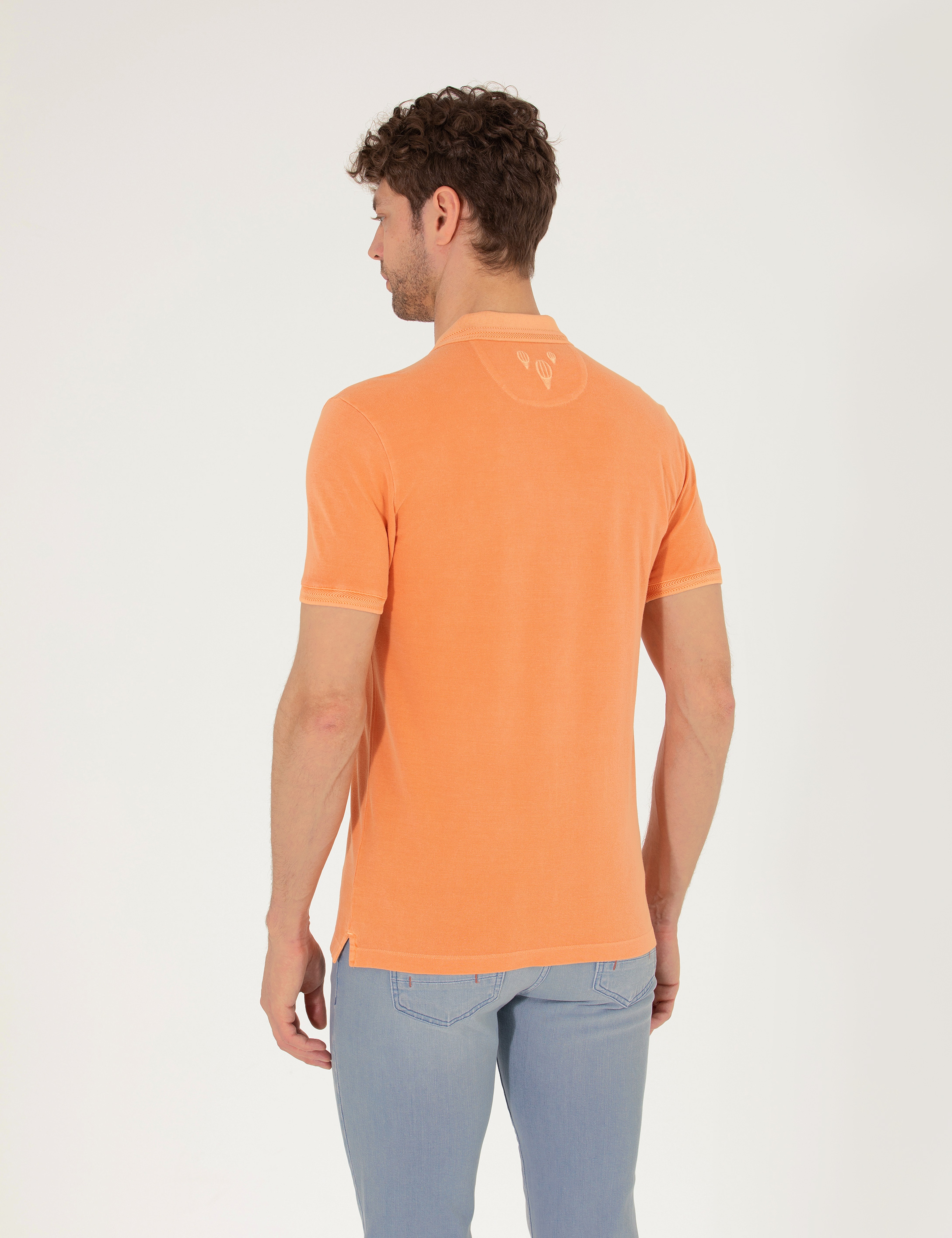 Turuncu Slim Fit %100 Pamuk Düğmeli Polo Yaka Tişört - Image 5