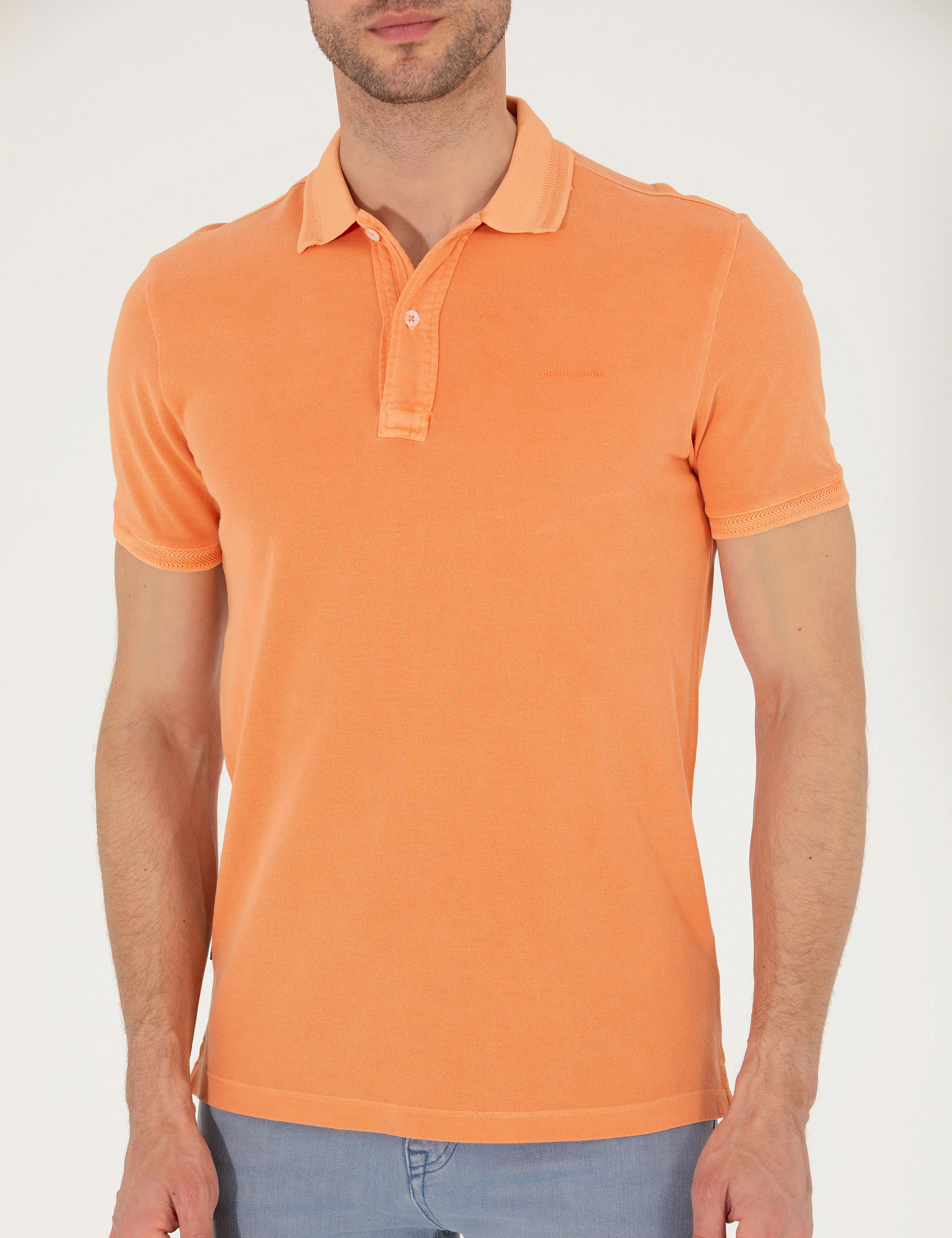 Turuncu Slim Fit %100 Pamuk Düğmeli Polo Yaka Tişört