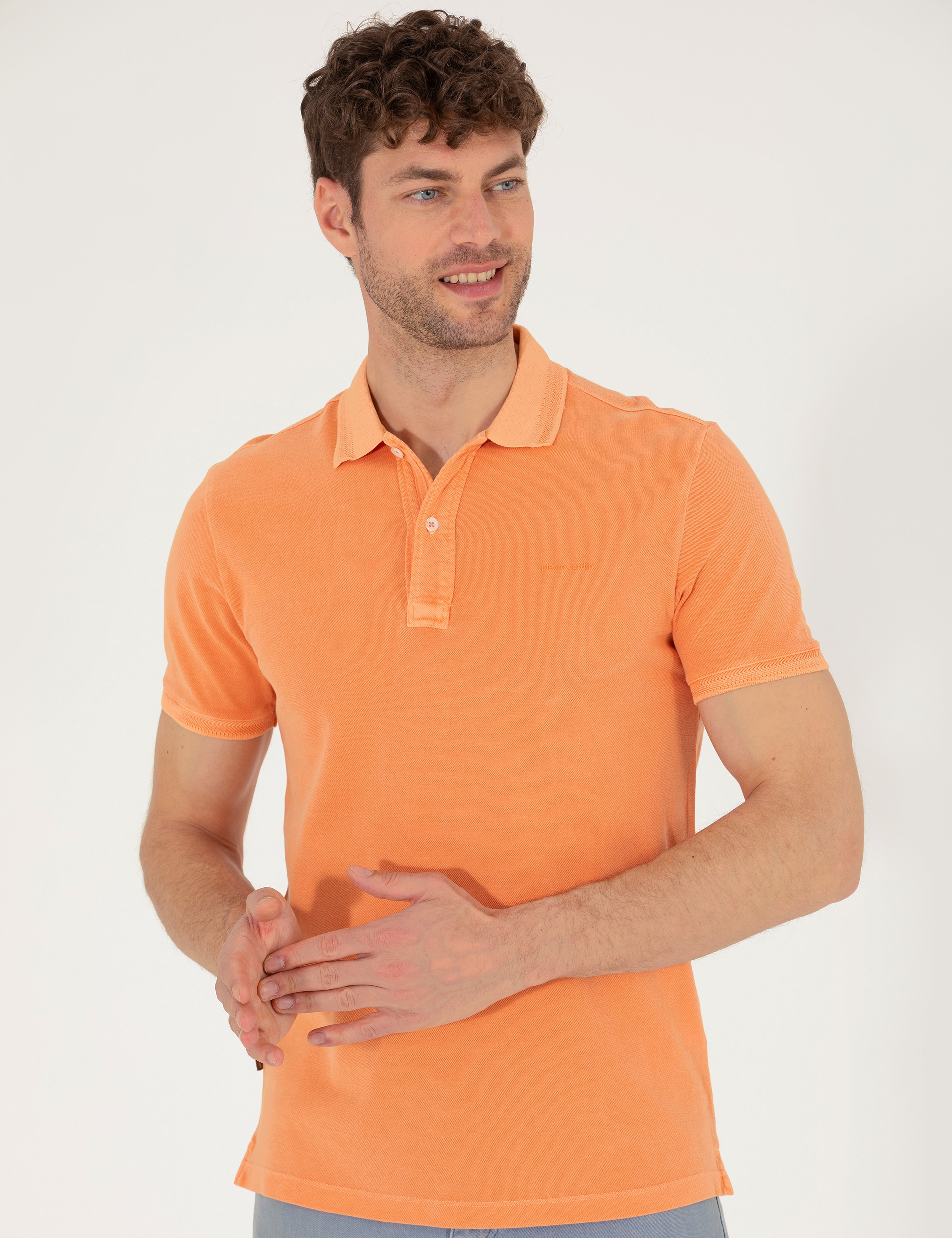 Turuncu Slim Fit %100 Pamuk Düğmeli Polo Yaka Tişört - Image 2