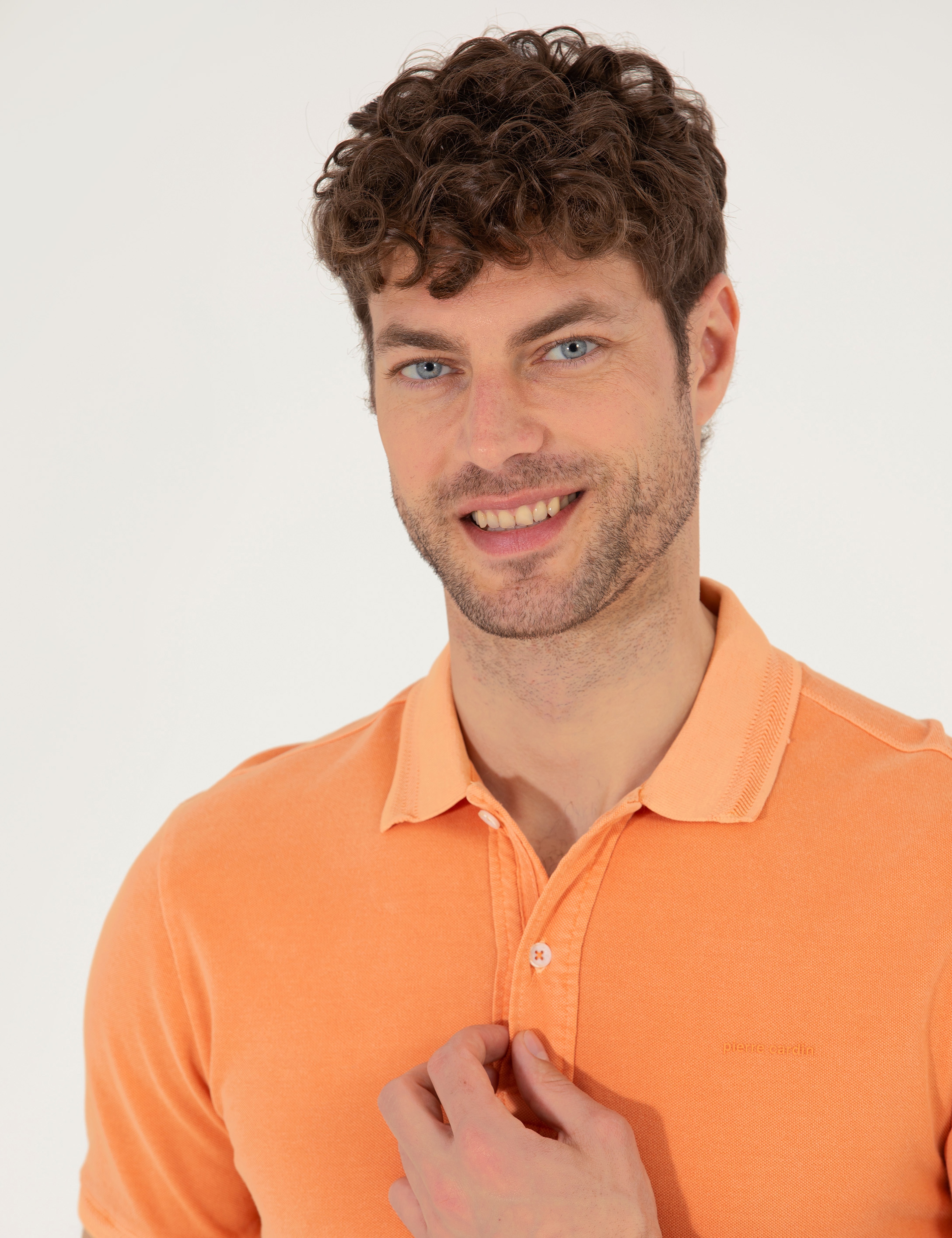 Turuncu Slim Fit %100 Pamuk Düğmeli Polo Yaka Tişört
