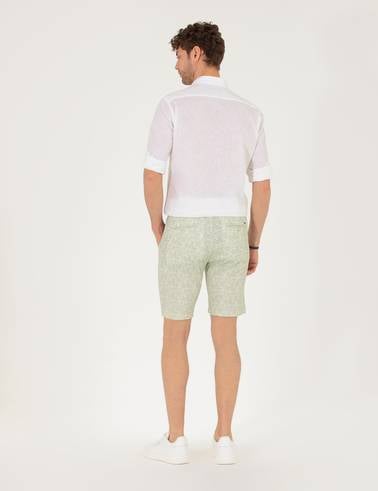 Haki Slim Fit Beli Lastikli Desenli Bermuda Şort