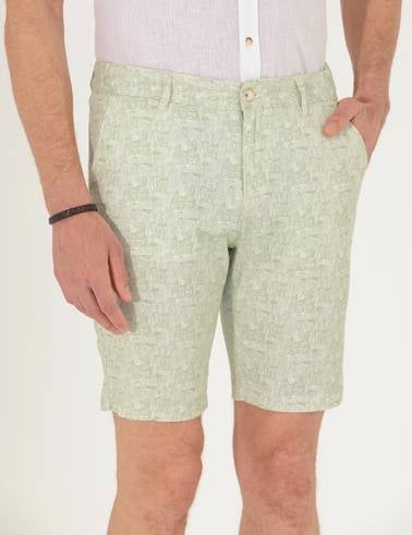 Haki Slim Fit Beli Lastikli Desenli Bermuda Şort