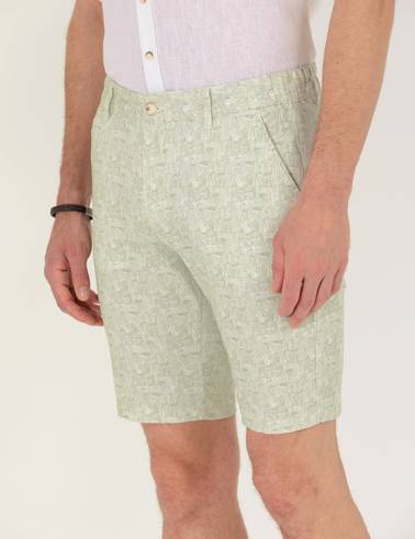 Haki Slim Fit Beli Lastikli Desenli Bermuda Şort