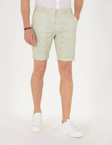 Haki Slim Fit Beli Lastikli Desenli Bermuda Şort