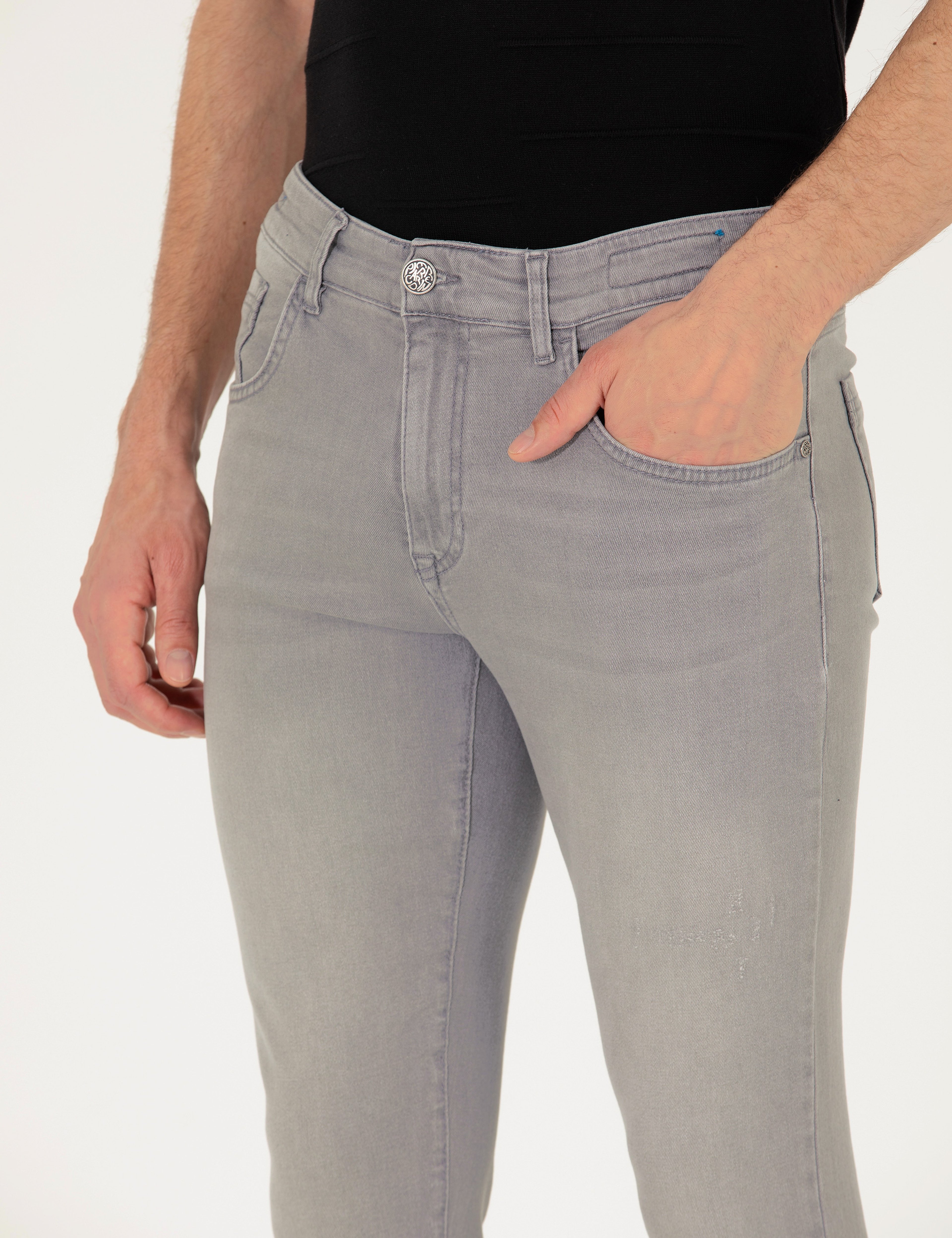 Açık Gri Slim Fit Jean Pantolon - Image 5