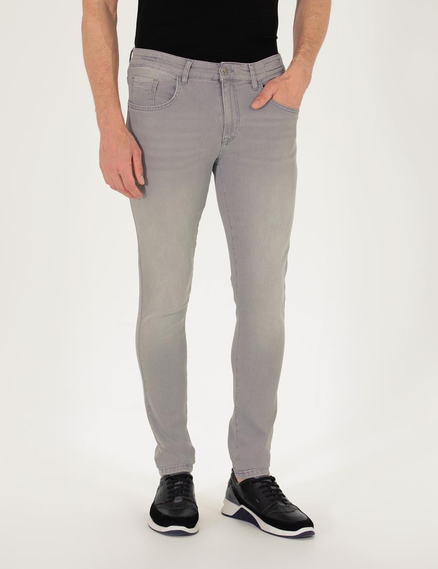 Açık Gri Slim Fit Jean Pantolon