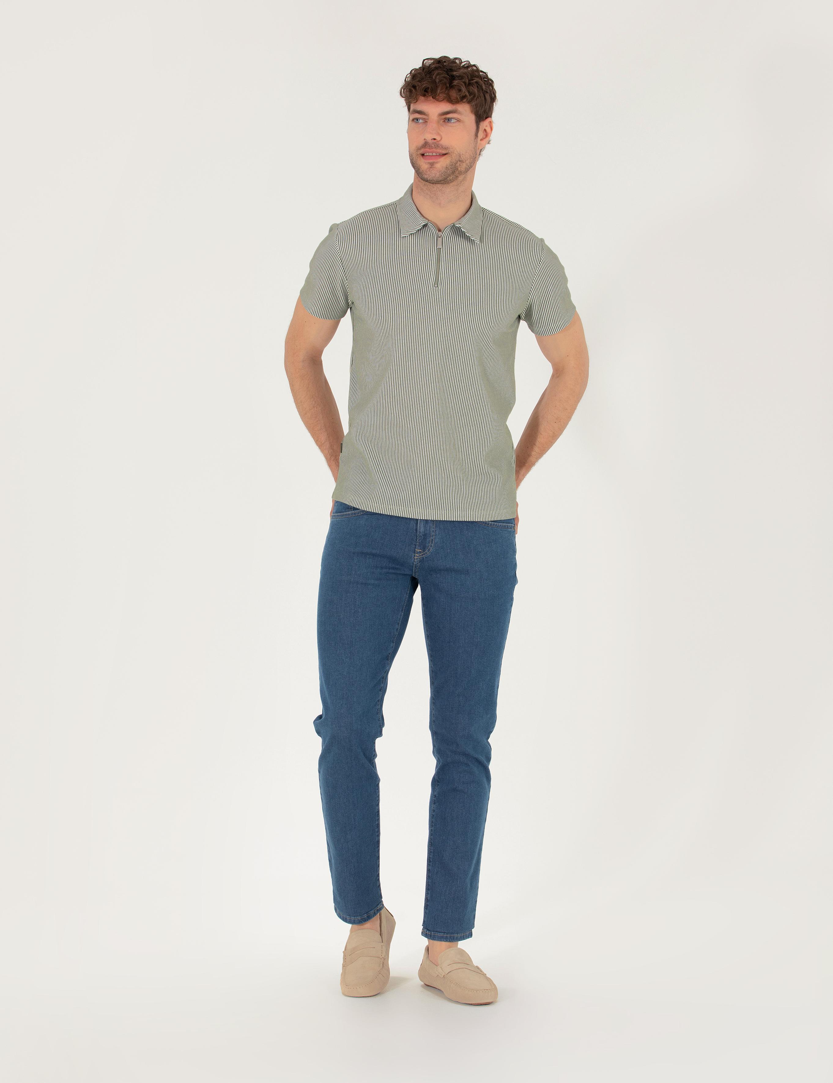 Haki Slim Fit Fermuarlı Polo Yaka Tişört