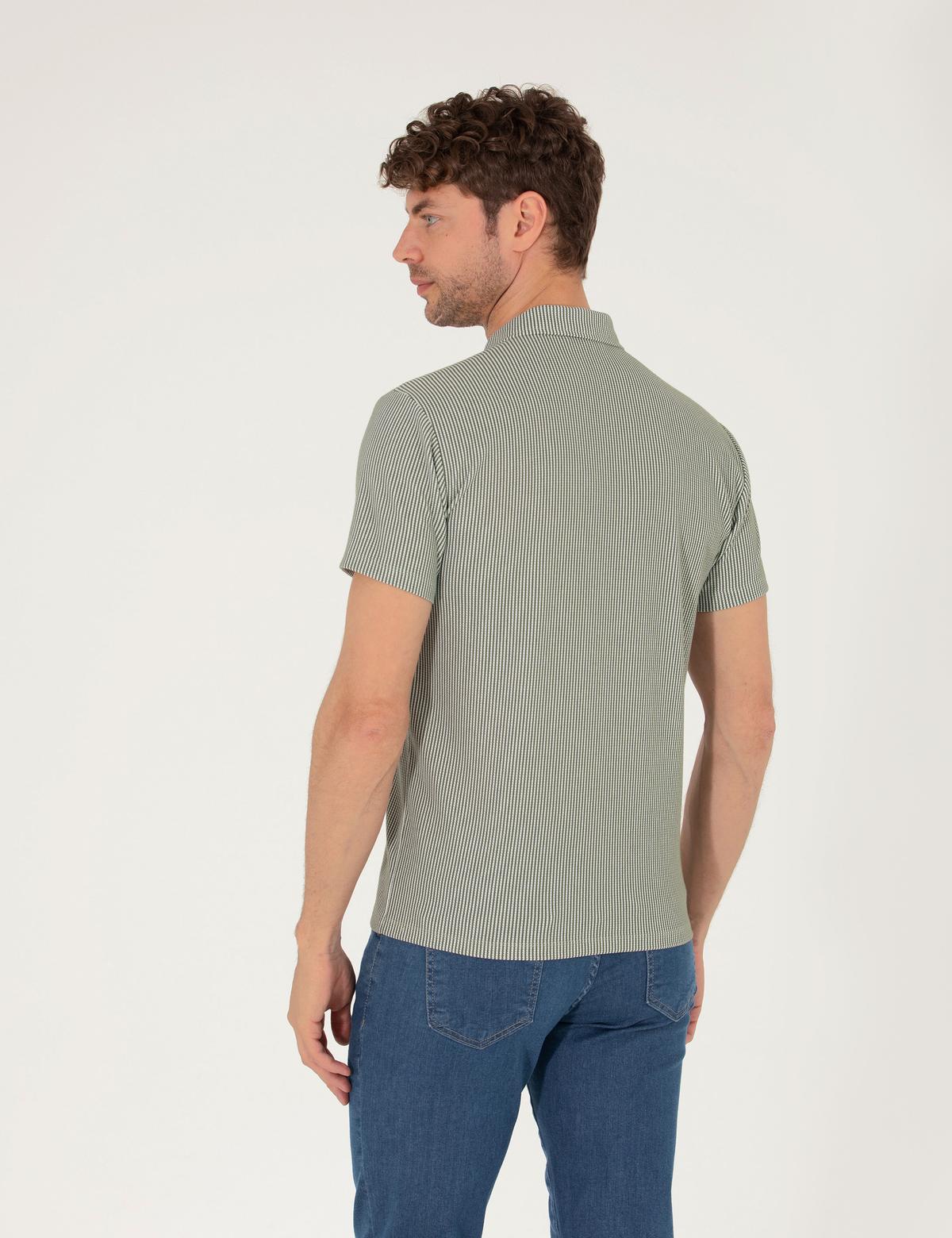 Haki Slim Fit Fermuarlı Polo Yaka Tişört - 50265988005