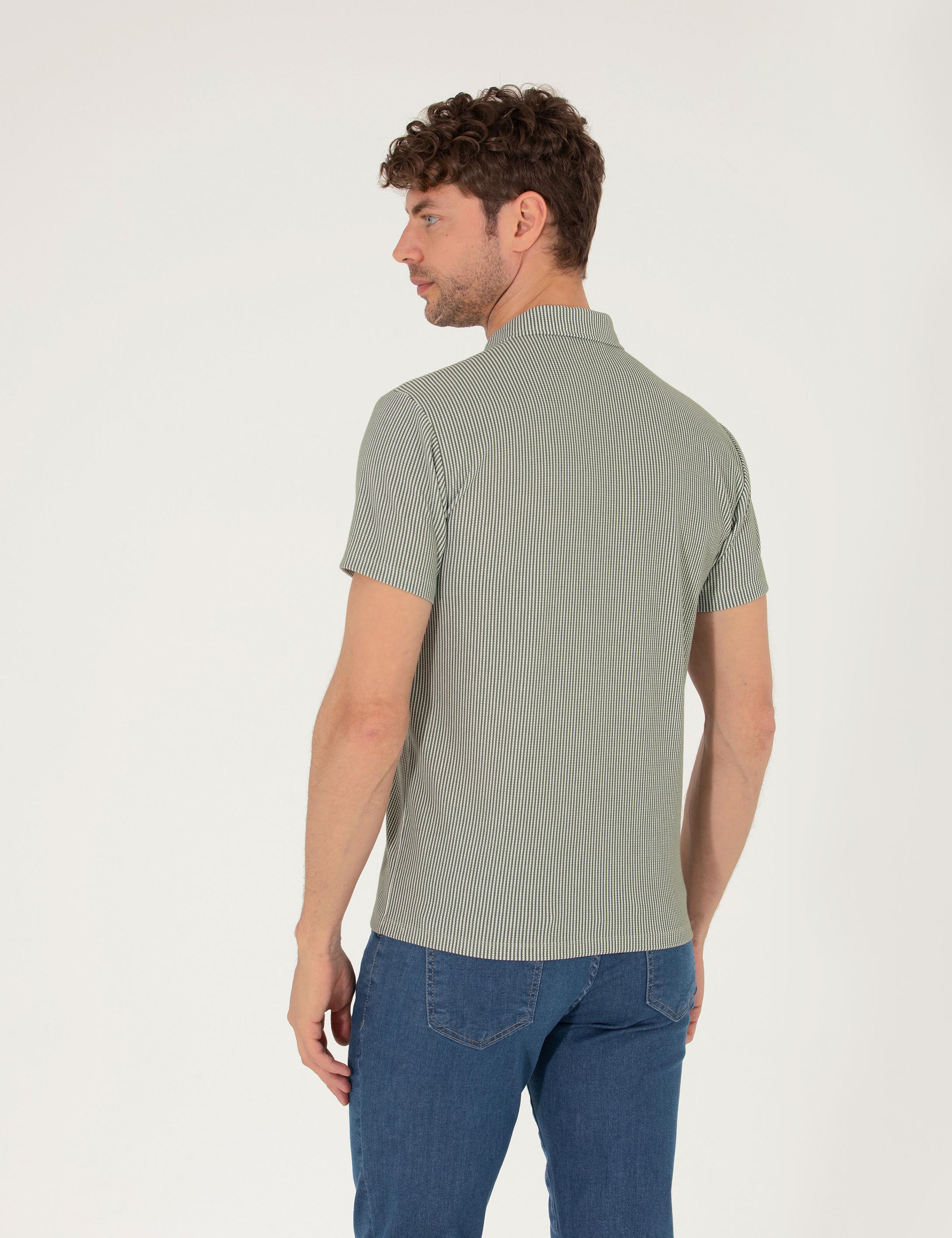 Haki Slim Fit Fermuarlı Polo Yaka Tişört