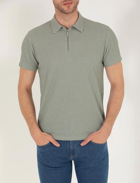 Haki Slim Fit Fermuarlı Polo Yaka Tişört - 50265988005