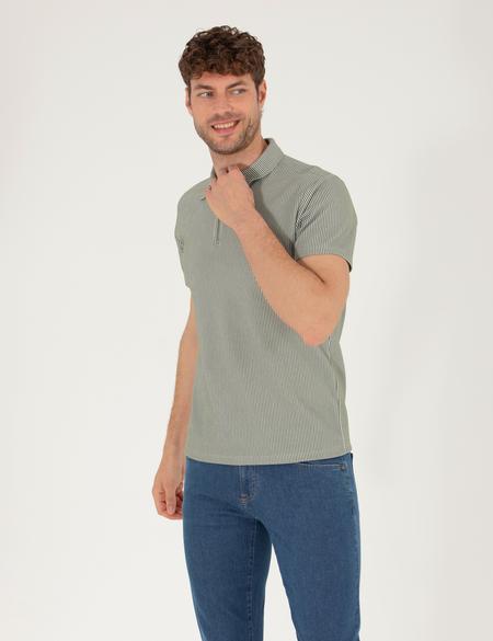 Haki Slim Fit Fermuarlı Polo Yaka Tişört - 50265988005