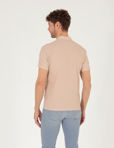 Bej Slim Fit Fermuarlı Polo Yaka Tişört - 50265988010