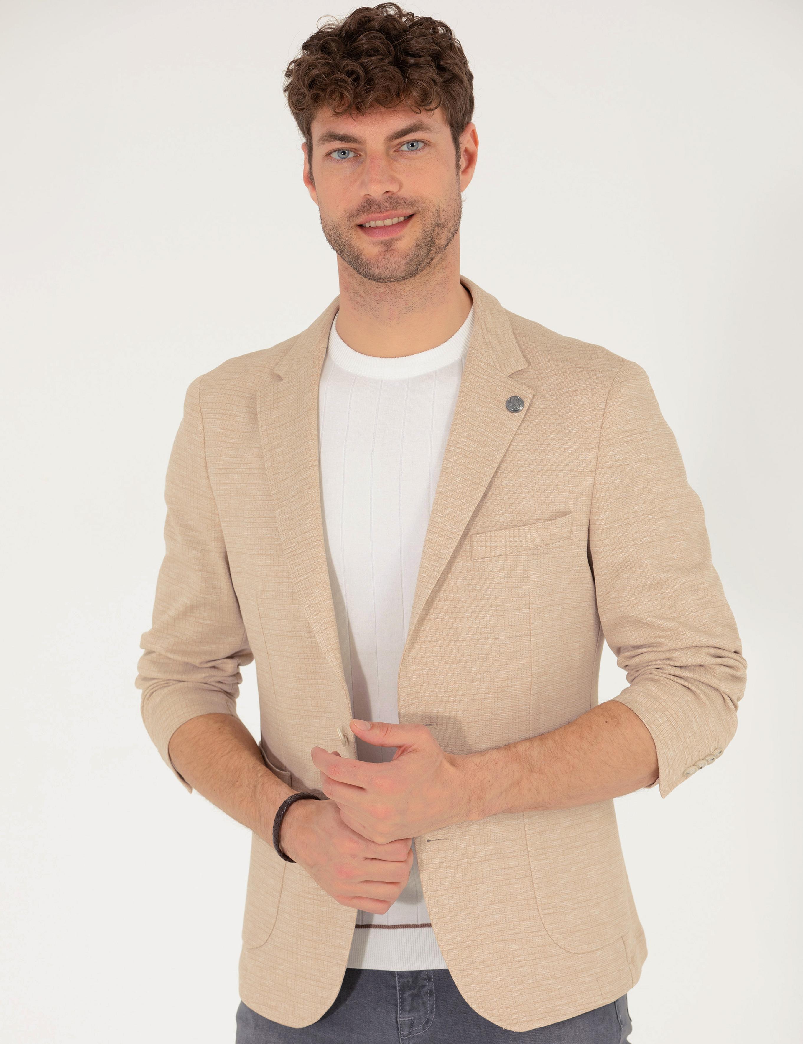 Bej Ekstra Slim Fit Blazer Ceket