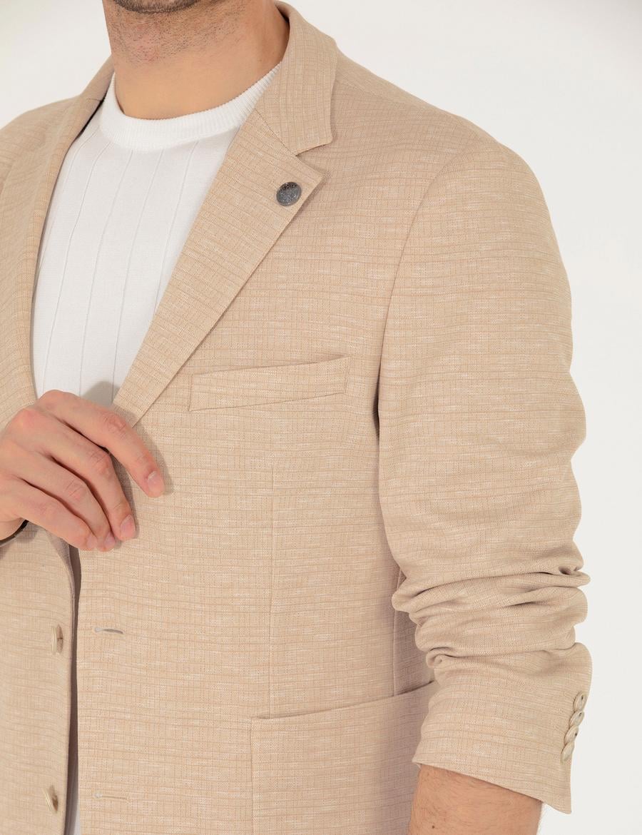 Bej Ekstra Slim Fit Blazer Ceket