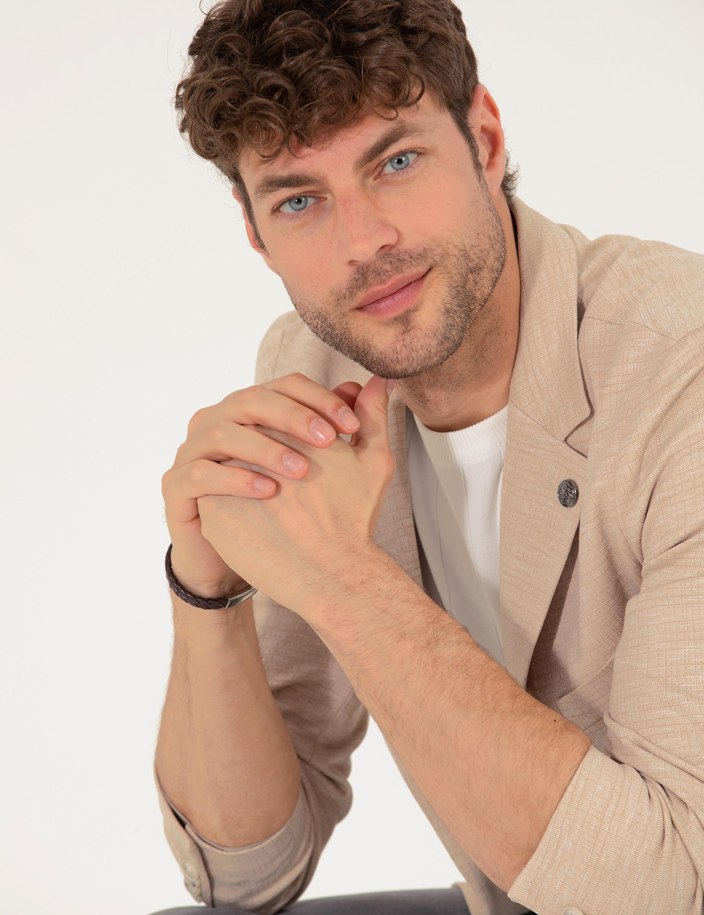 Bej Ekstra Slim Fit Blazer Ceket