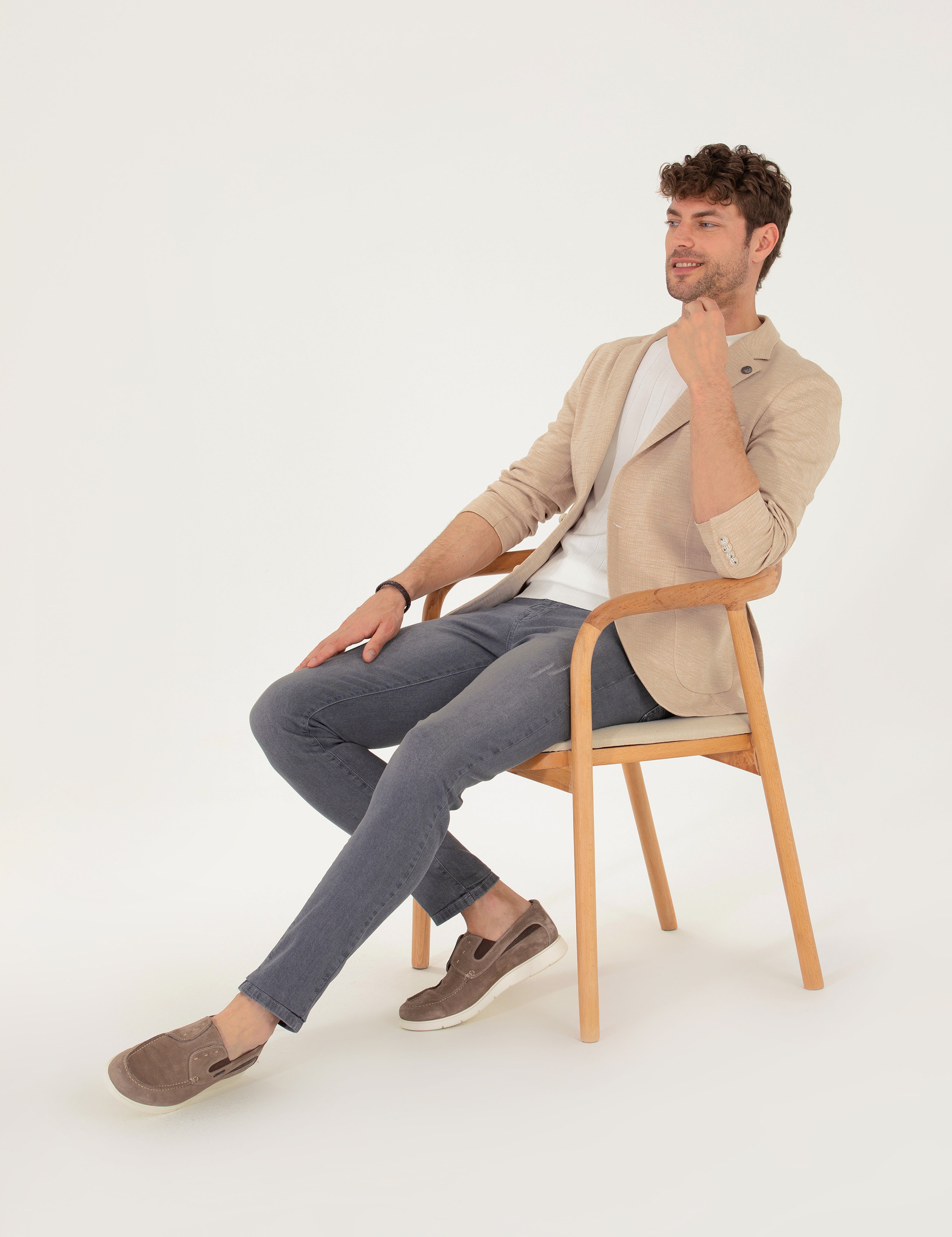 Bej Ekstra Slim Fit Blazer Ceket - Image 4
