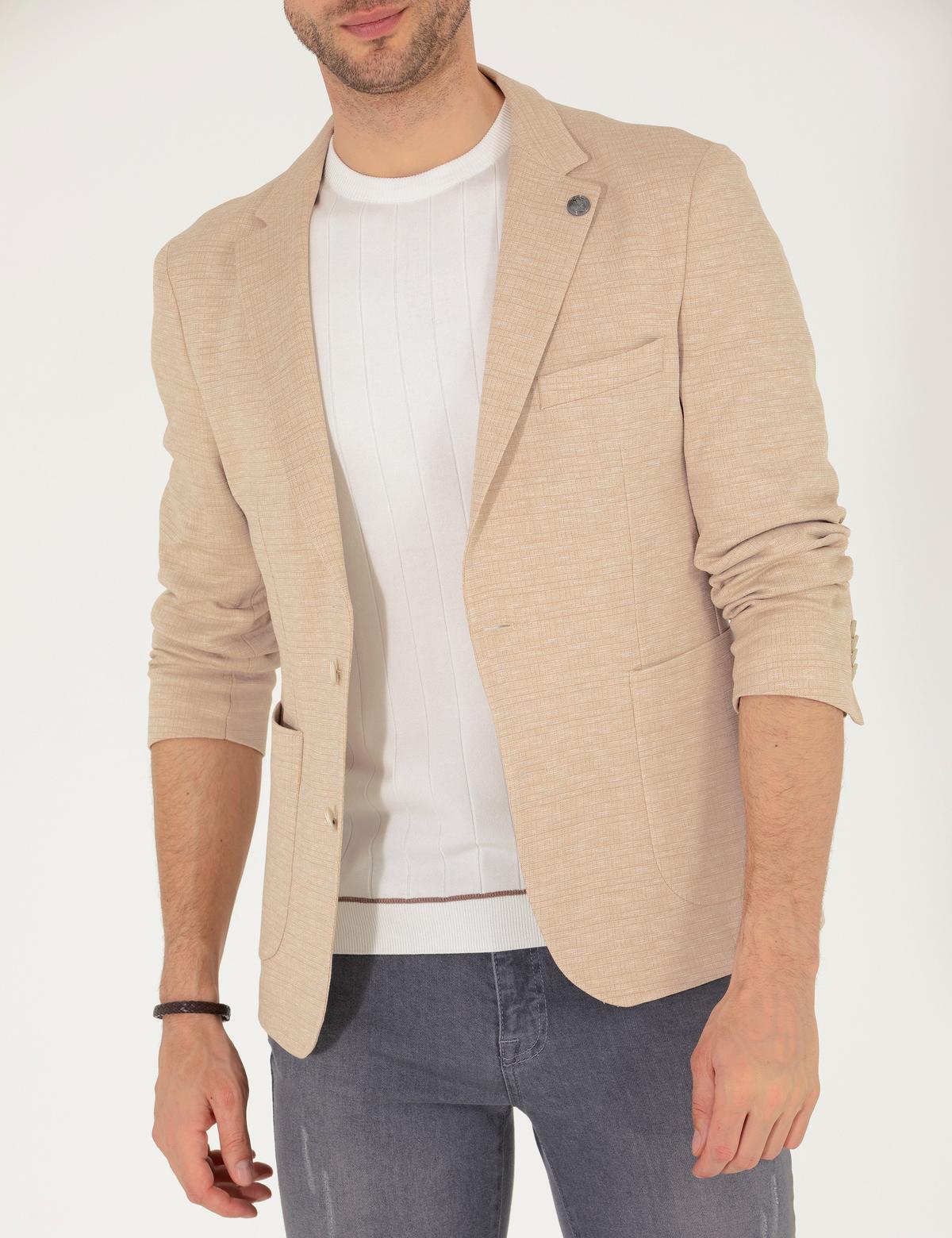 Bej Ekstra Slim Fit Blazer Ceket - 50267019122