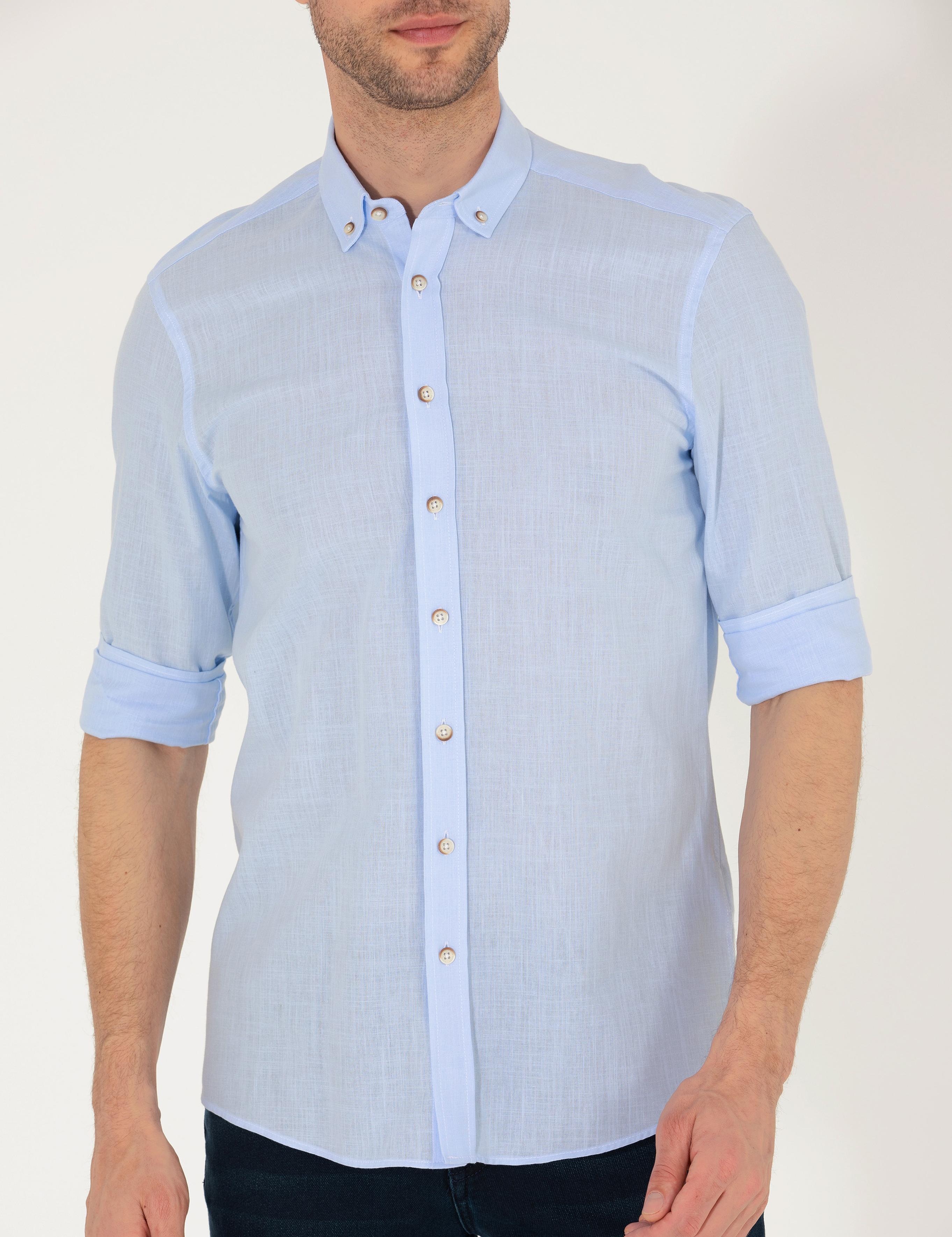 Açık Mavi Slim Fit Uzun Kollu Gömlek