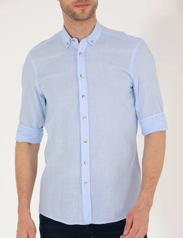 Açık Mavi Slim Fit Uzun Kollu Gömlek