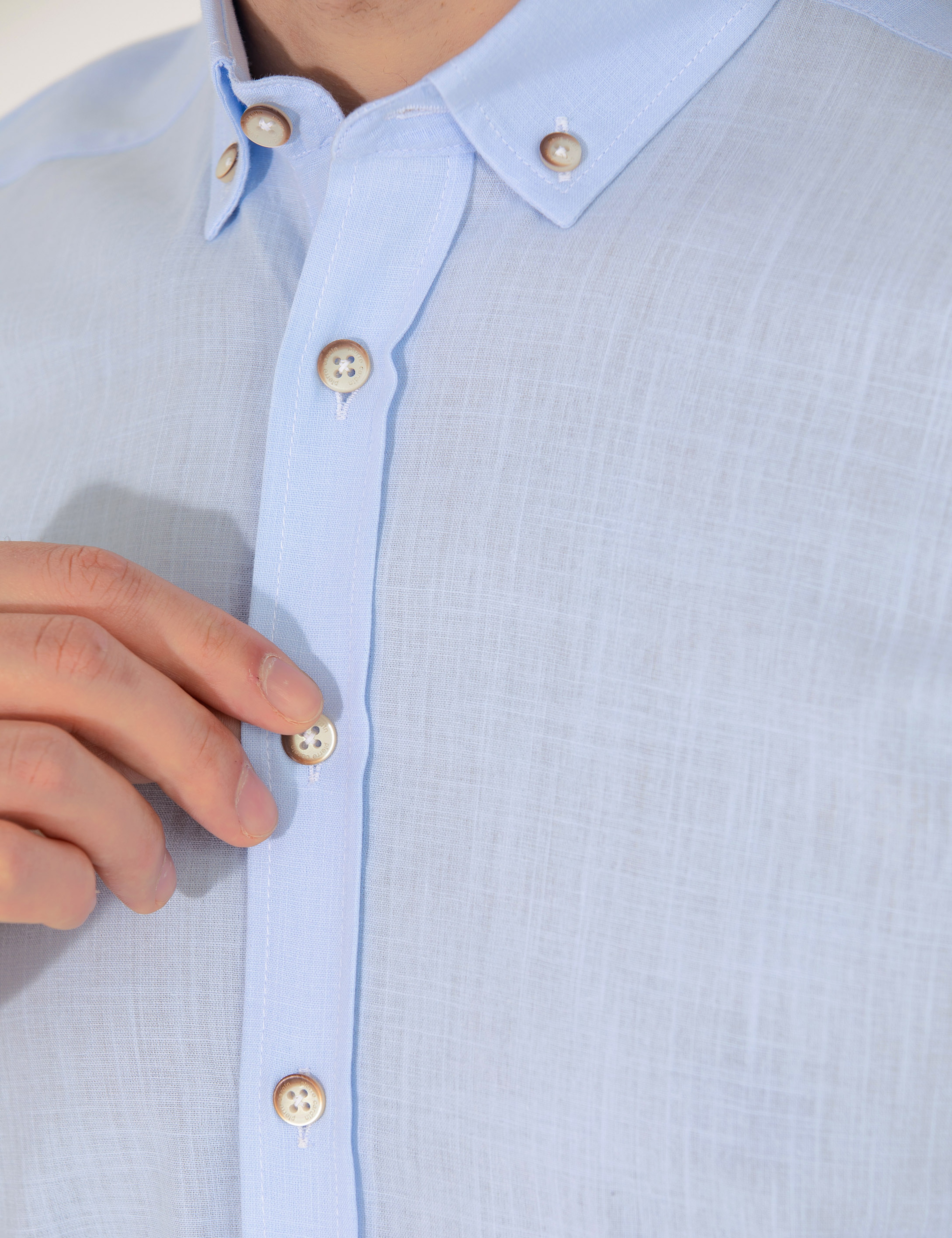 Açık Mavi Slim Fit Uzun Kollu Gömlek - Image 7
