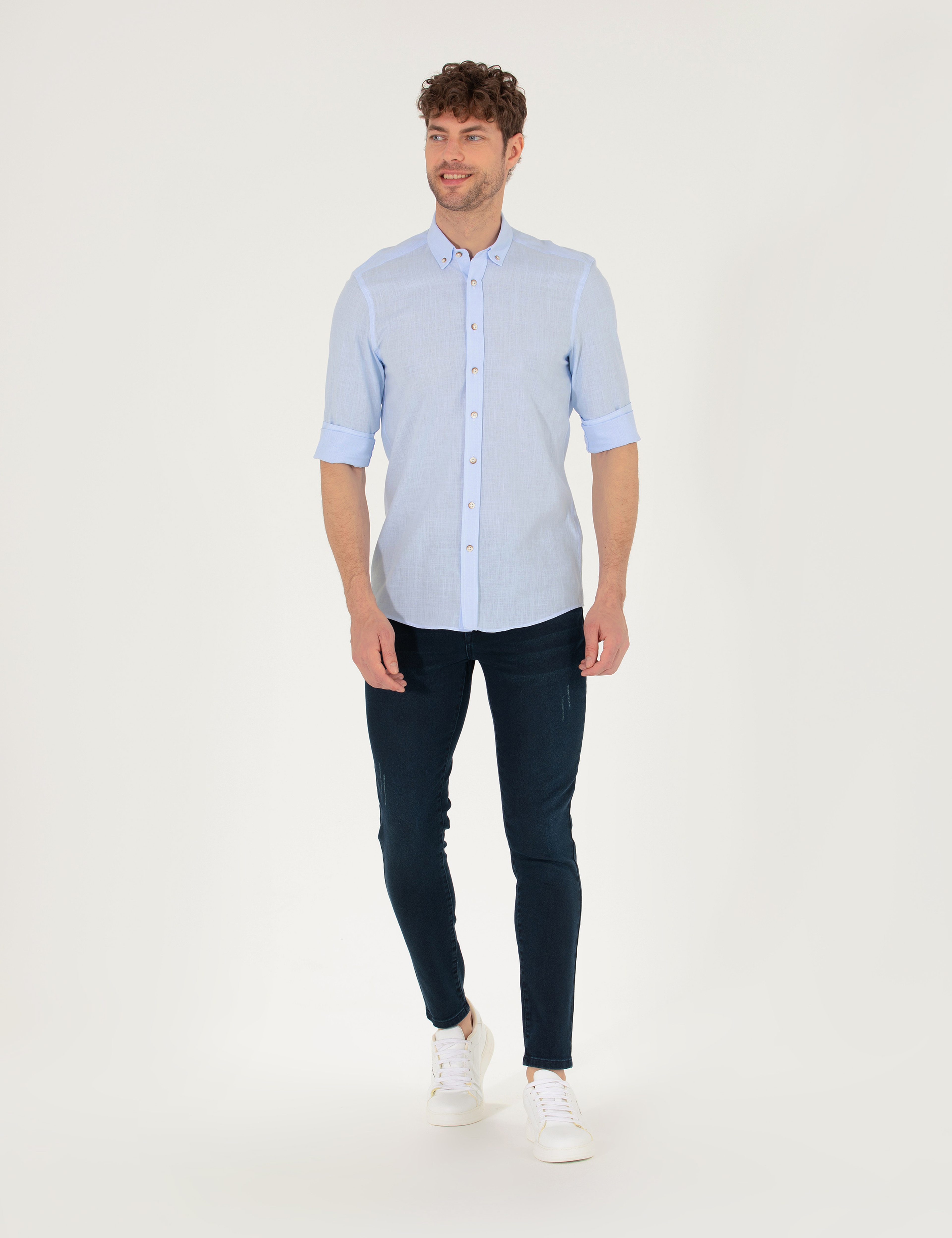 Açık Mavi Slim Fit Uzun Kollu Gömlek