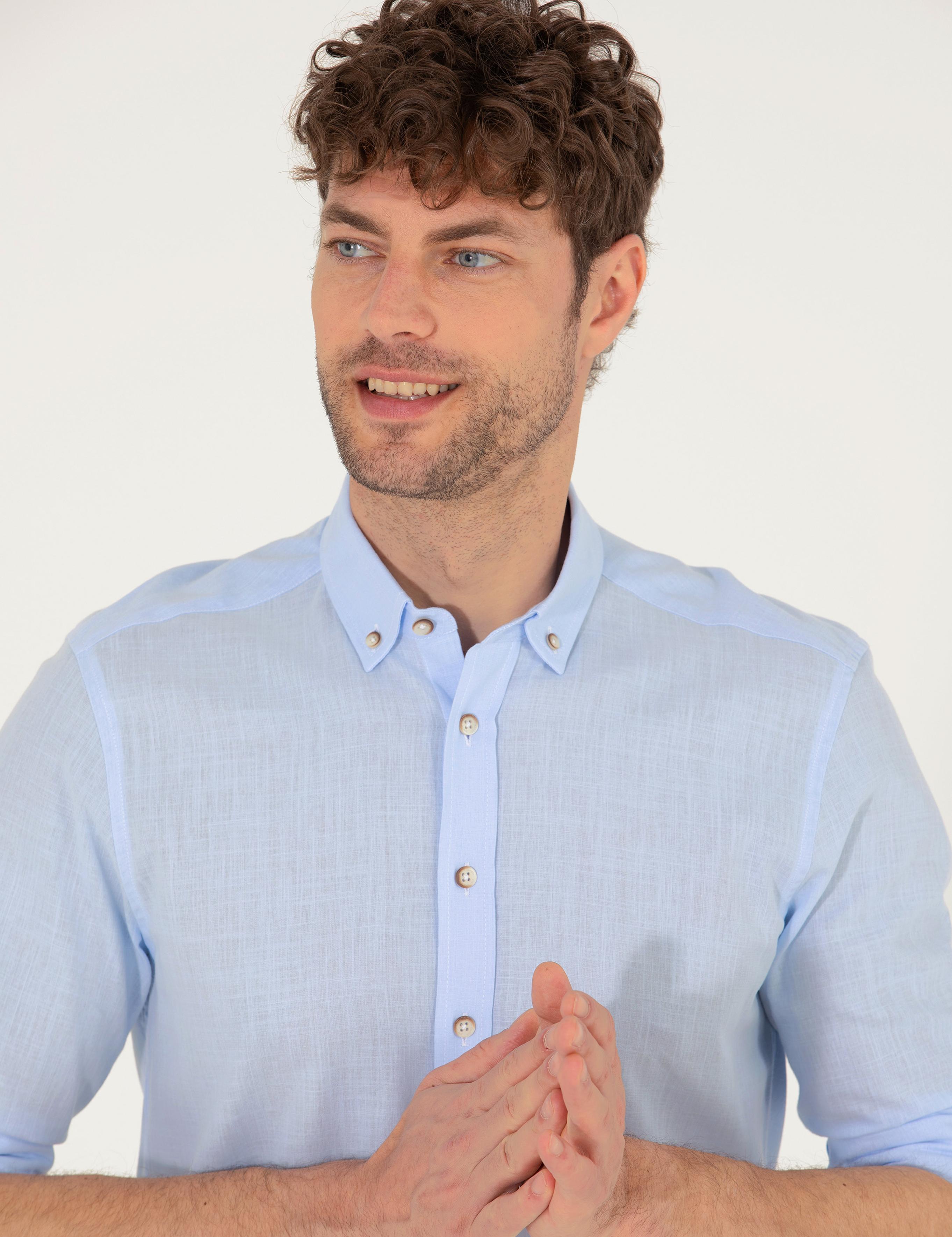 Açık Mavi Slim Fit Uzun Kollu Gömlek