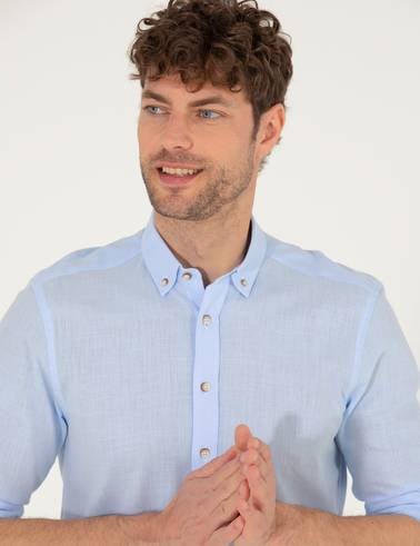 Açık Mavi Slim Fit Uzun Kollu Gömlek