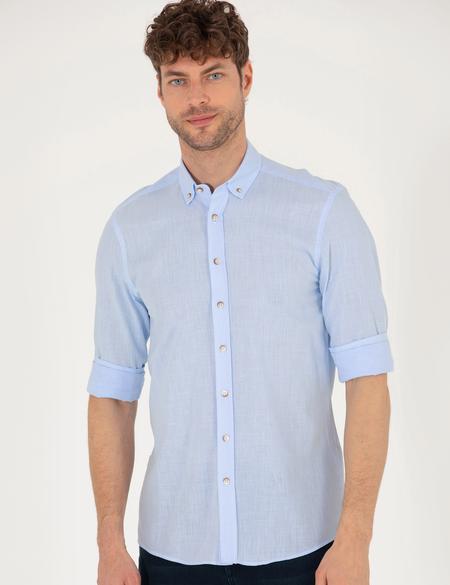Açık Mavi Slim Fit Uzun Kollu Gömlek - 50268183056