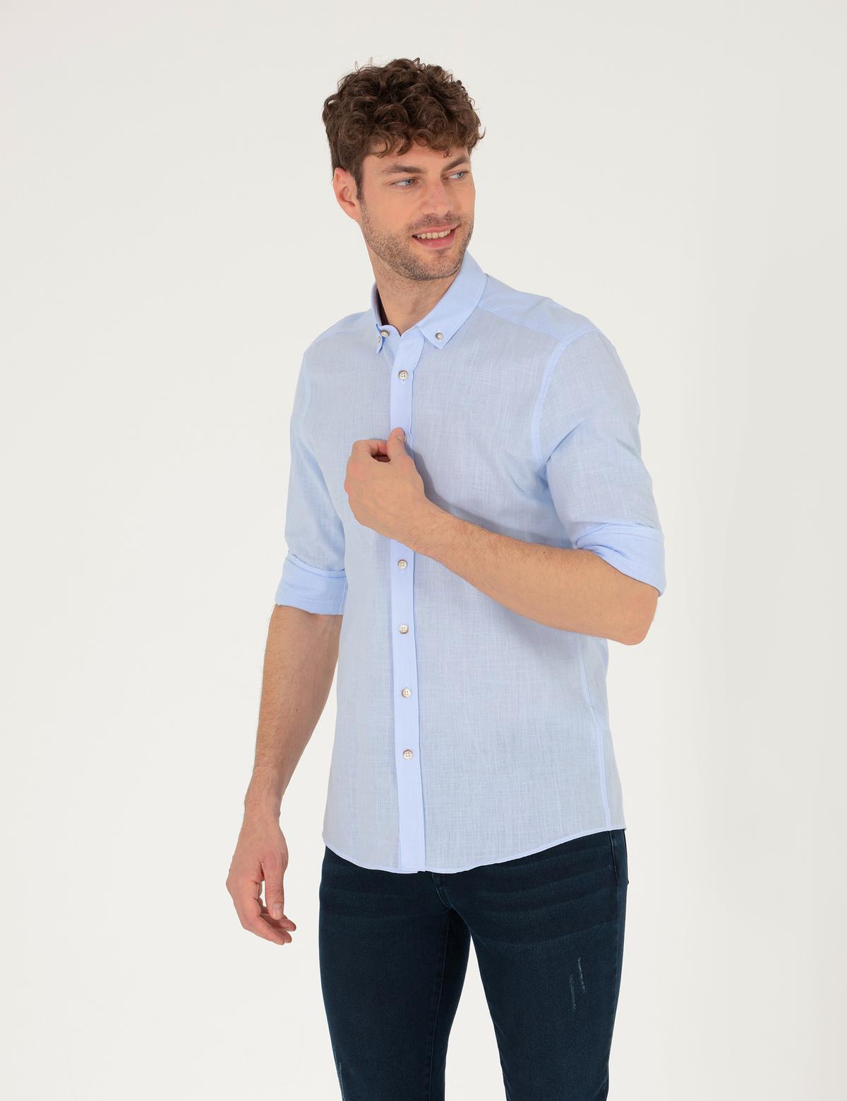 Açık Mavi Slim Fit Uzun Kollu Gömlek