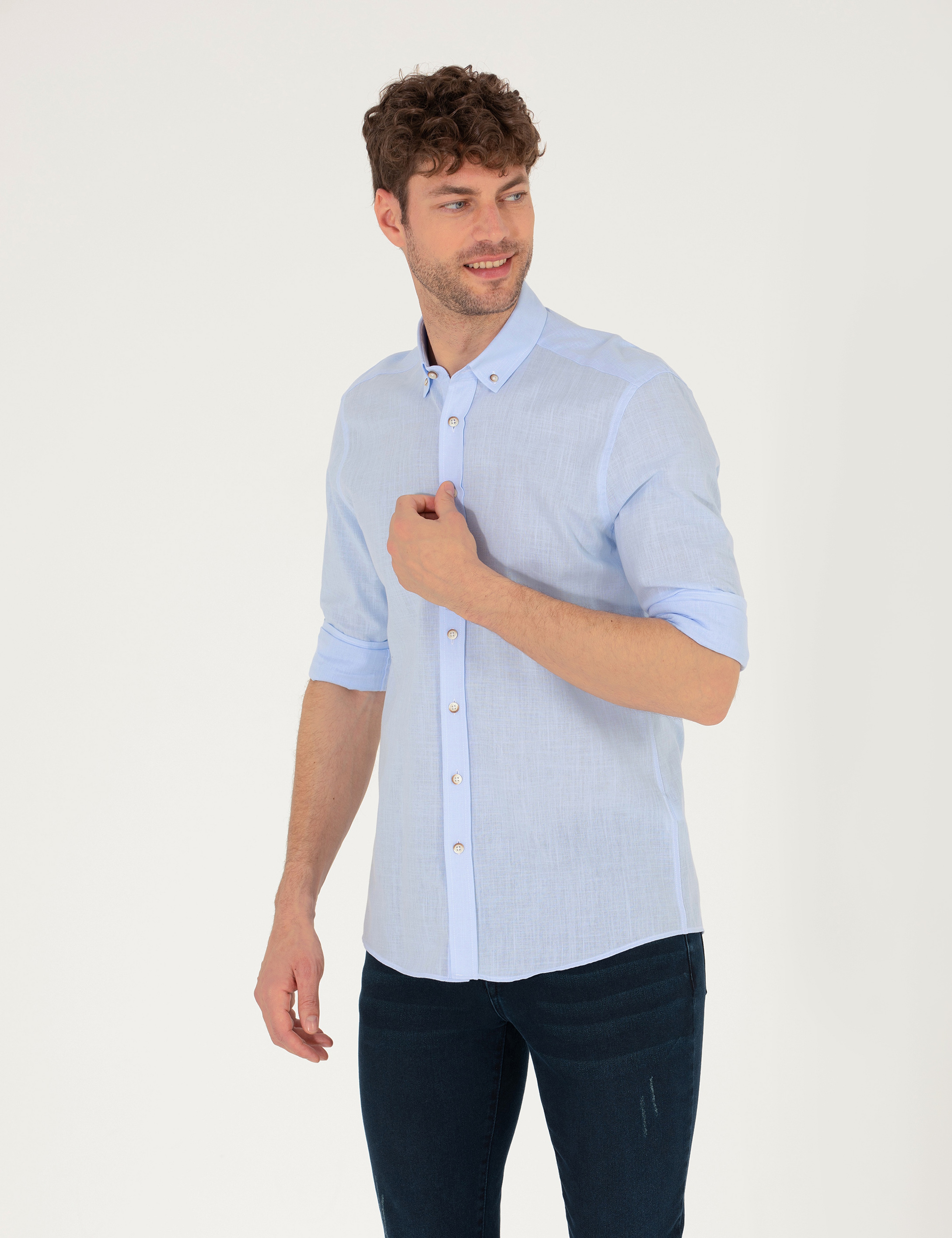 Açık Mavi Slim Fit Uzun Kollu Gömlek