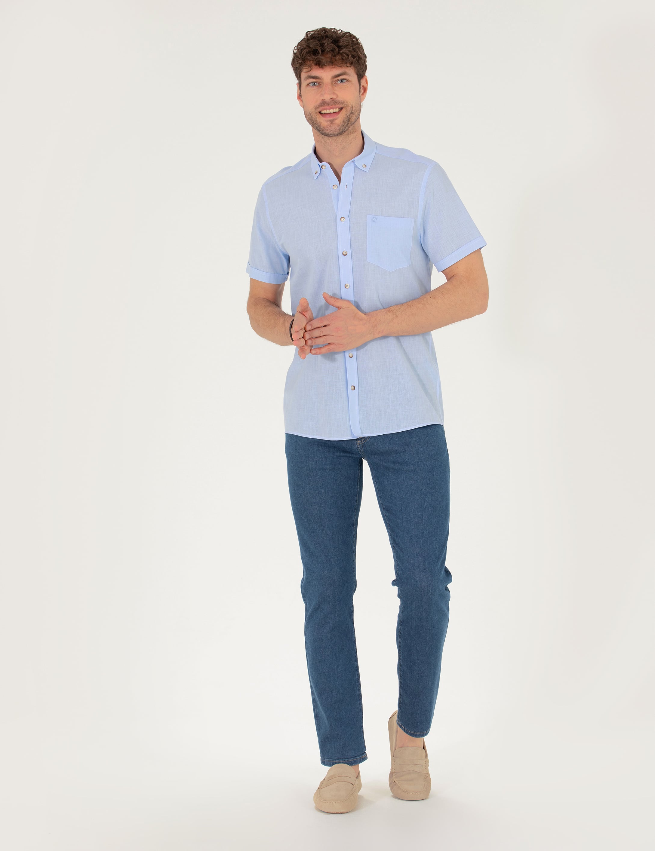 Pierre Cardin Açık Mavi Regular Fit Kısa Kollu Gömlek görsel 4
