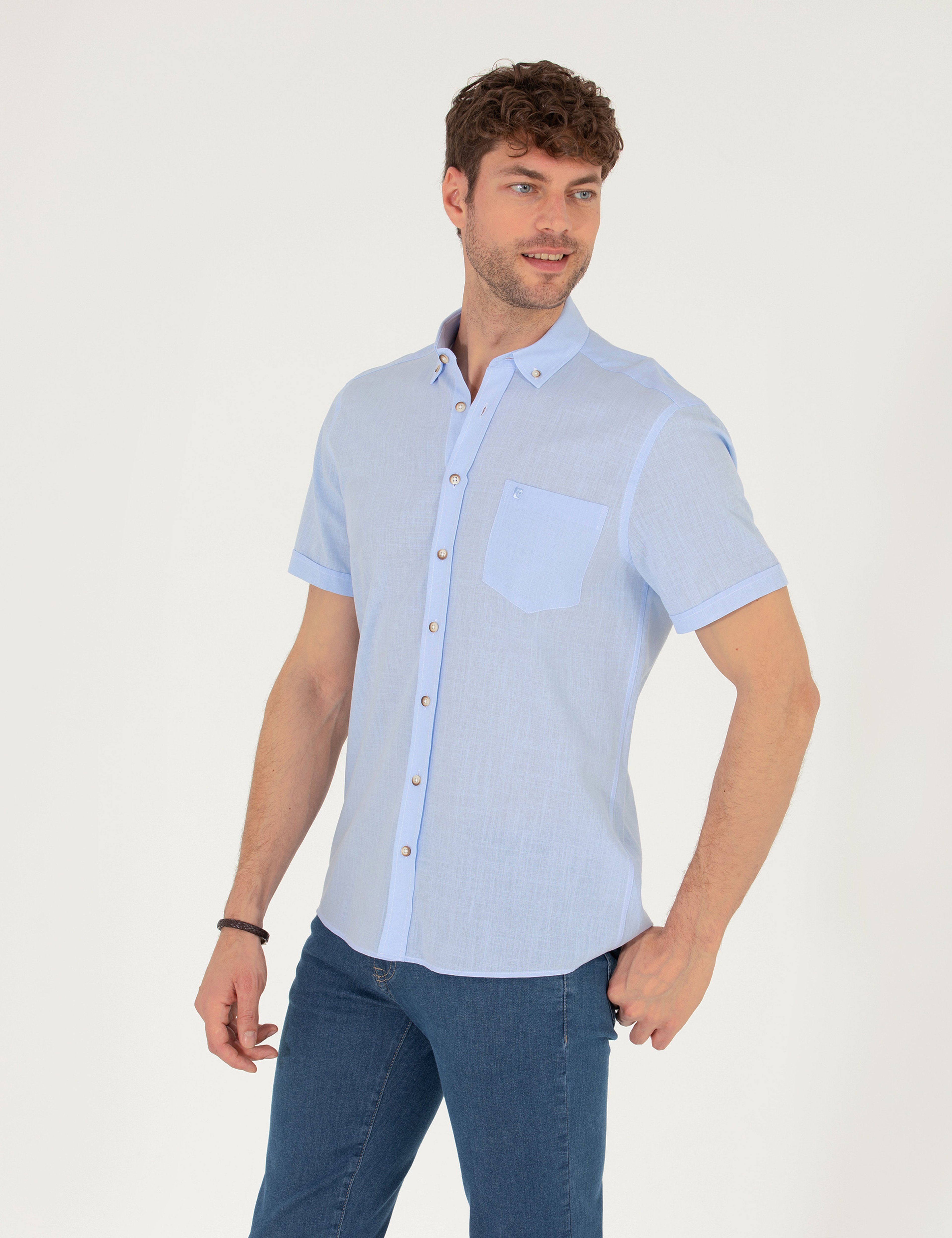 Açık Mavi Regular Fit Kısa Kollu Gömlek - Image 1