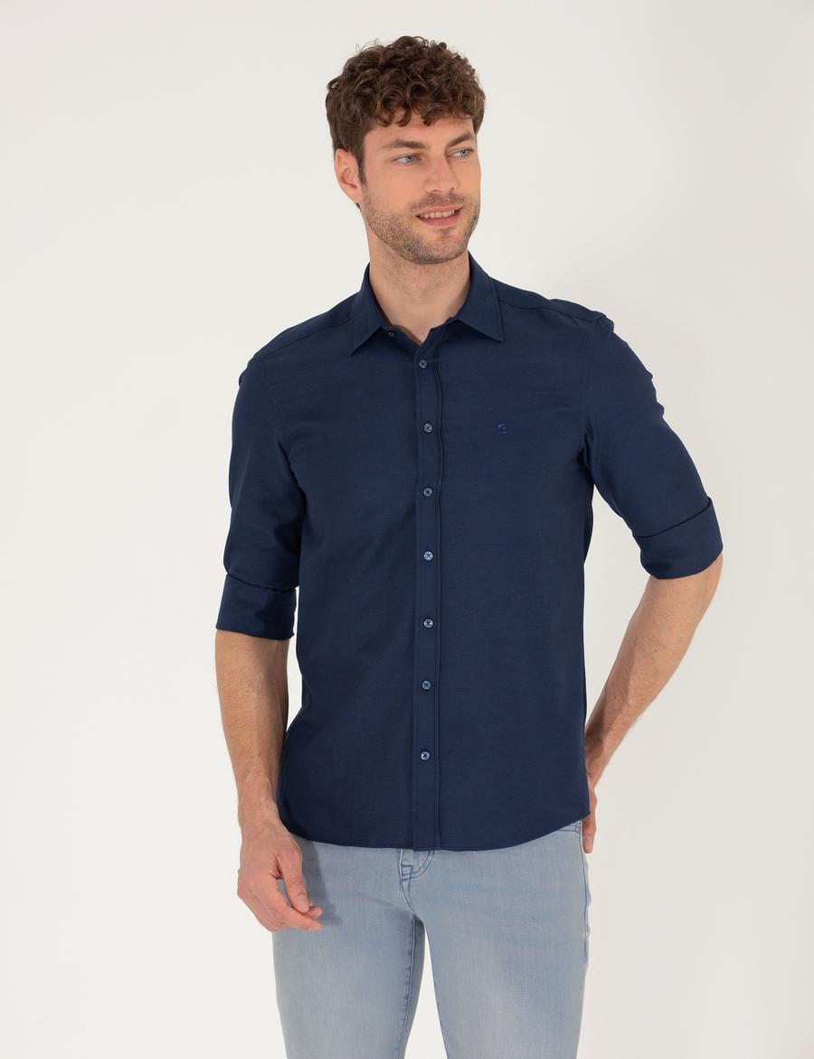 Lacivert Slim Fit Oxford Gömlek