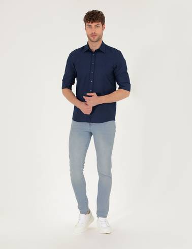 Lacivert Slim Fit Oxford Gömlek