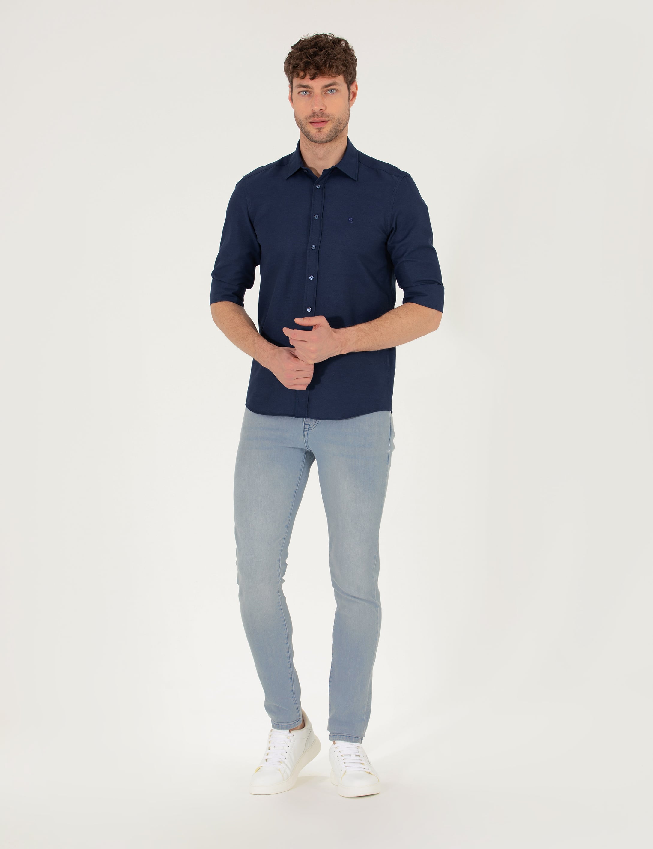 Lacivert Slim Fit Oxford Gömlek - Image 4