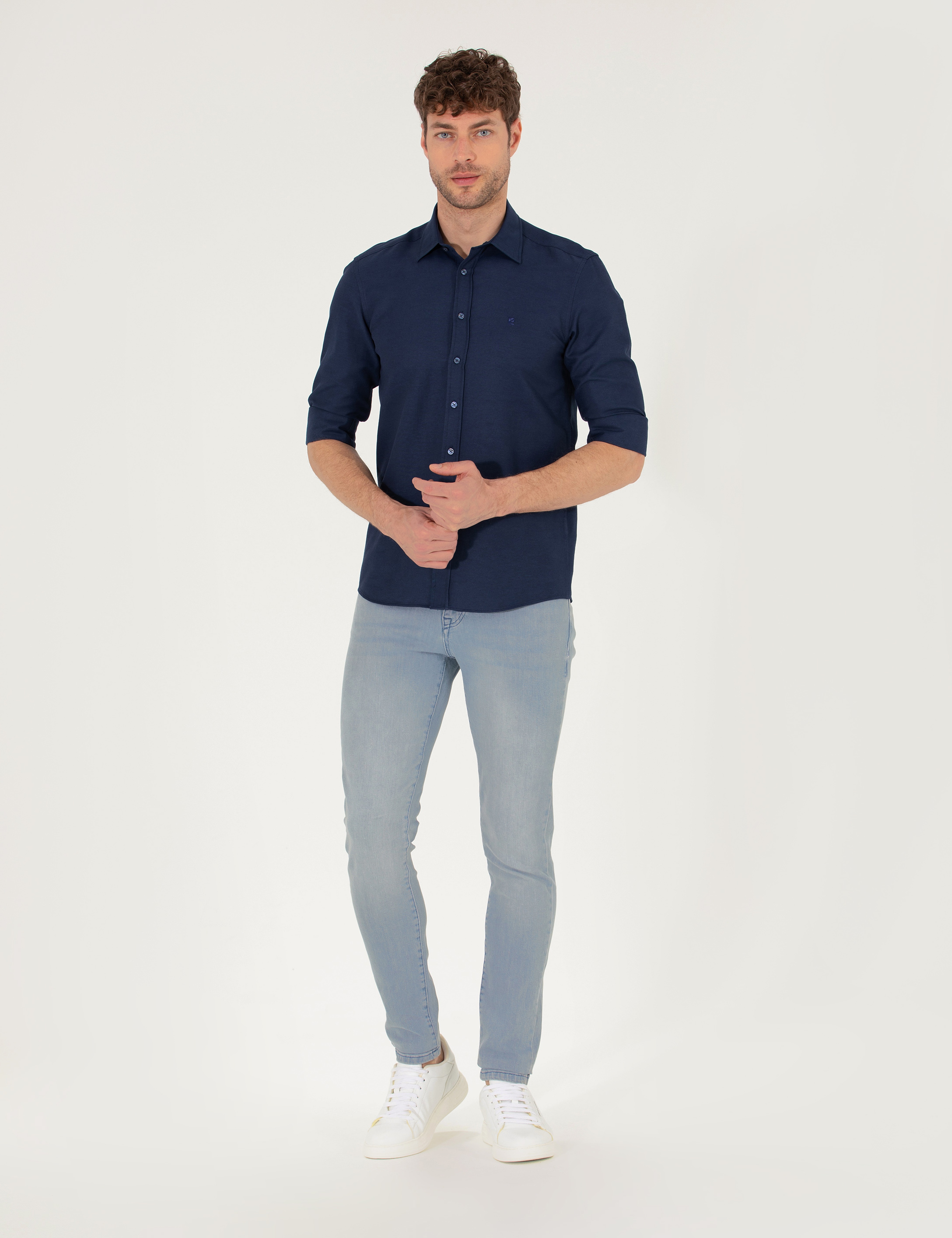 Lacivert Slim Fit Oxford Gömlek