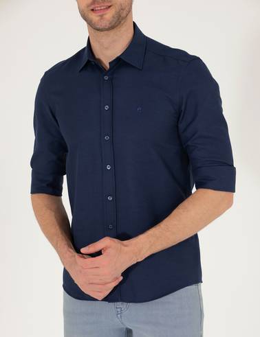 Lacivert Slim Fit Oxford Gömlek