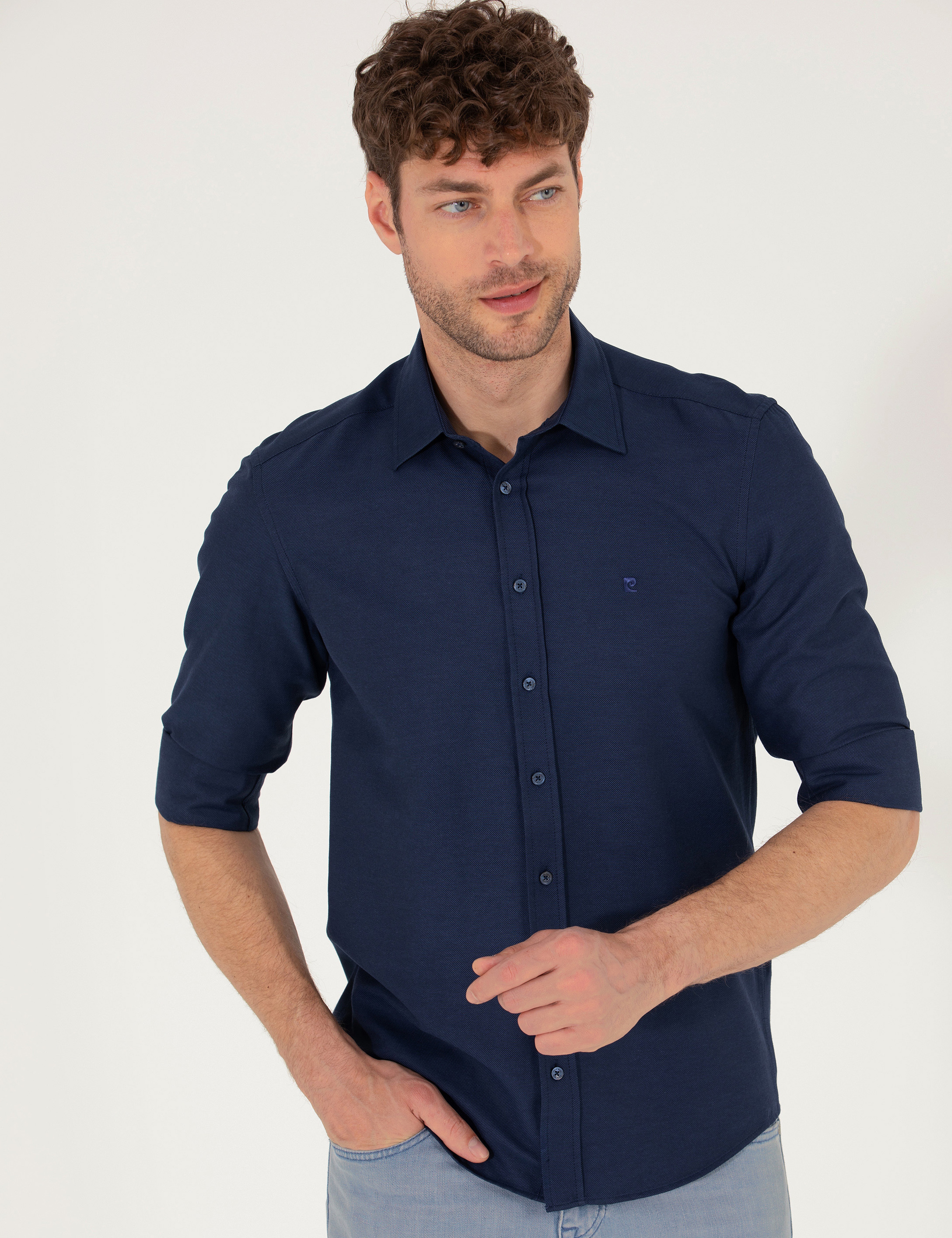 Lacivert Slim Fit Oxford Gömlek - Image 2