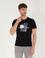 Siyah Slim Fit Baskılı Bisiklet Yaka Tişört