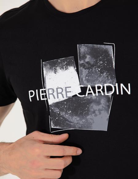 Siyah Slim Fit Baskılı Bisiklet Yaka Tişört - 50273381026