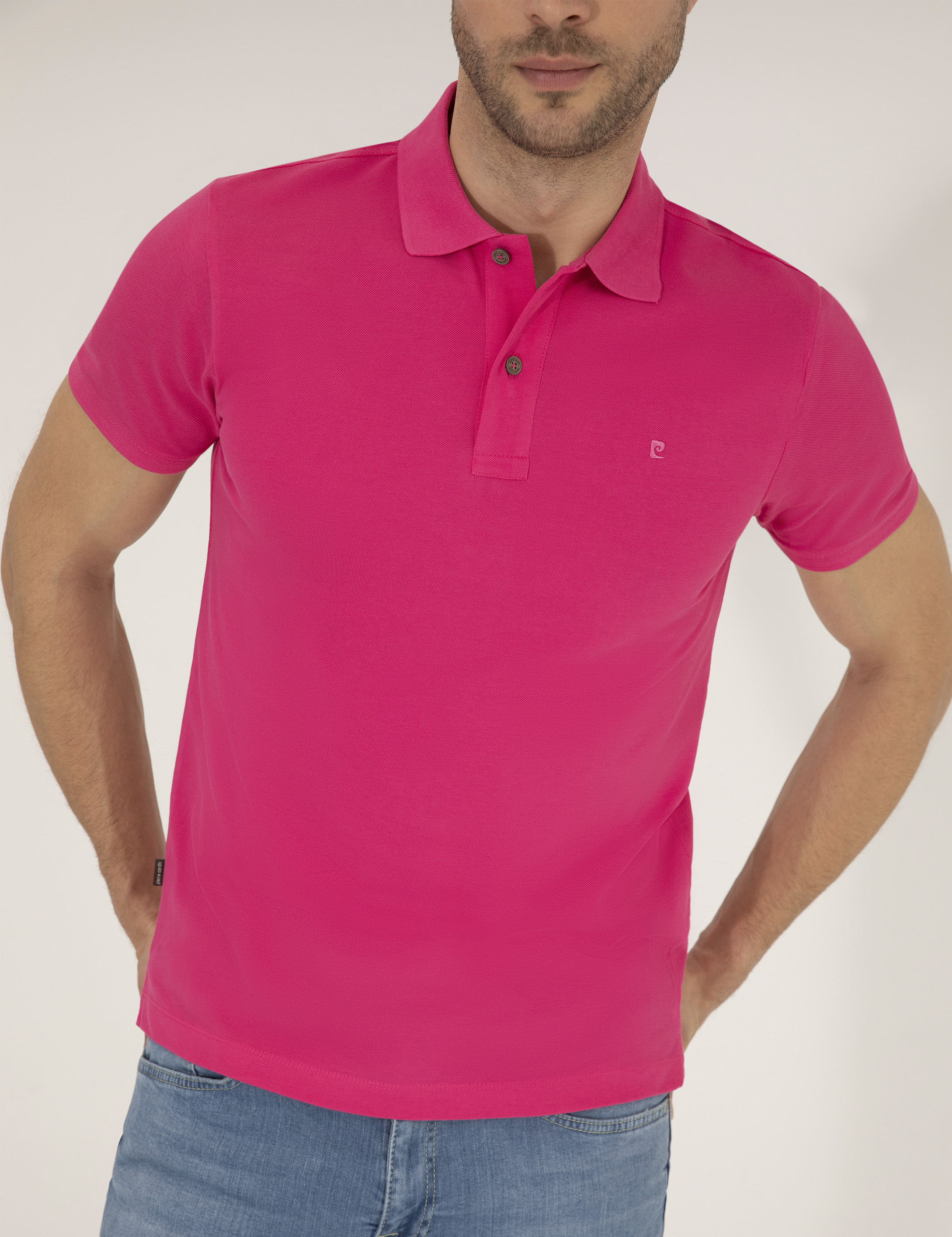 Pierre Cardin Pembe Slim Fit %100 Pamuk Düğmeli Polo Yaka Basic Tişört görsel 6