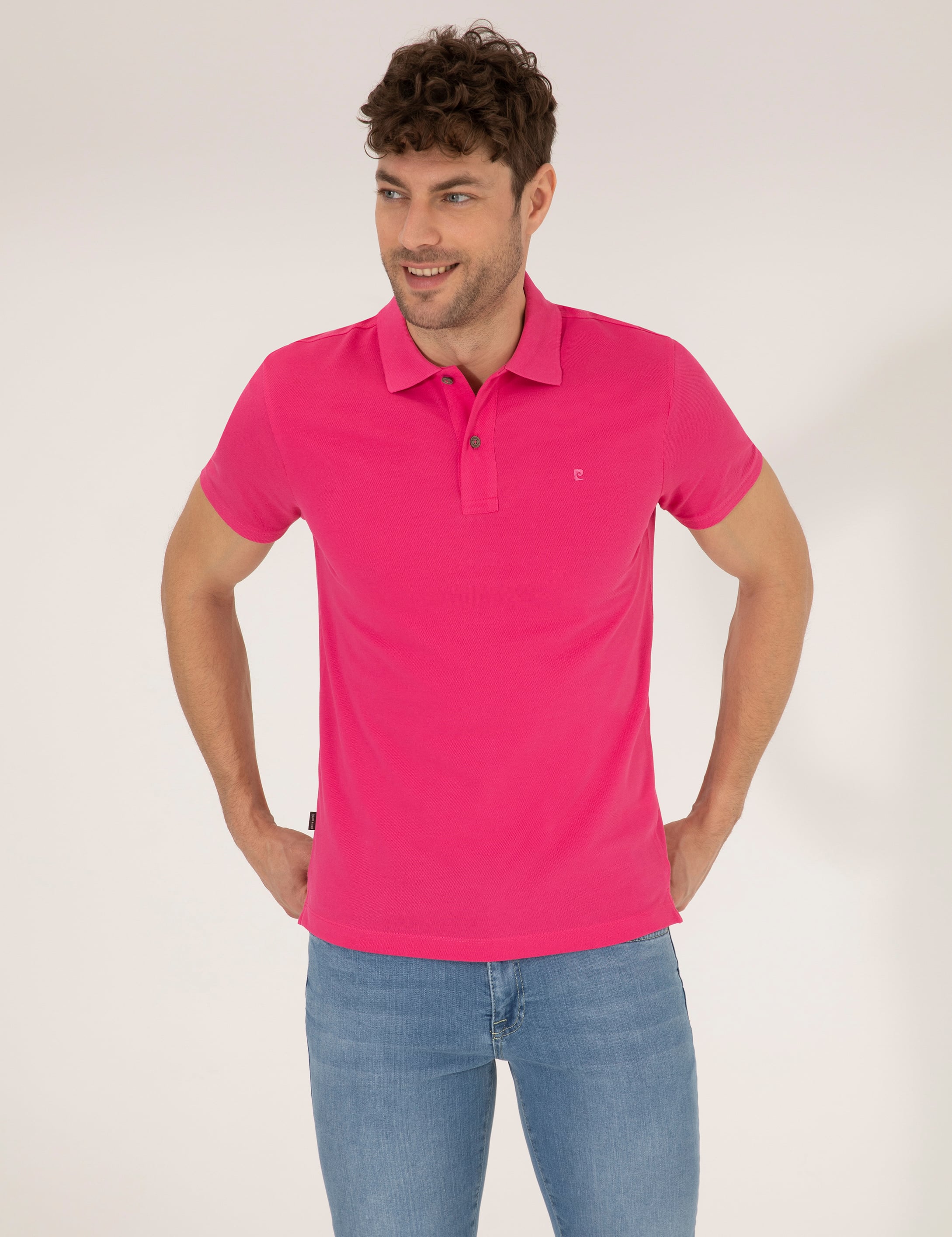 Pembe Slim Fit Polo Yaka Basic Tişört - Image 1